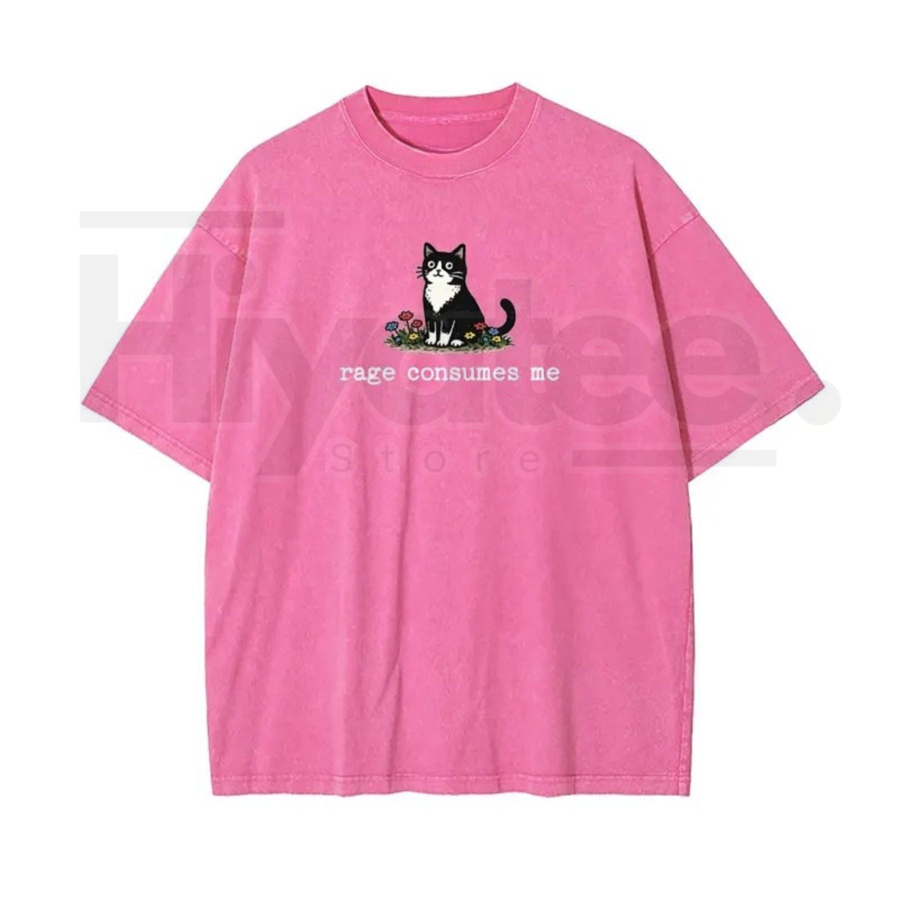 Funny Cat Meme Vintage Washed T-Shirt – “Rage Consumes Me” Oversized Cotton Graphic Tee