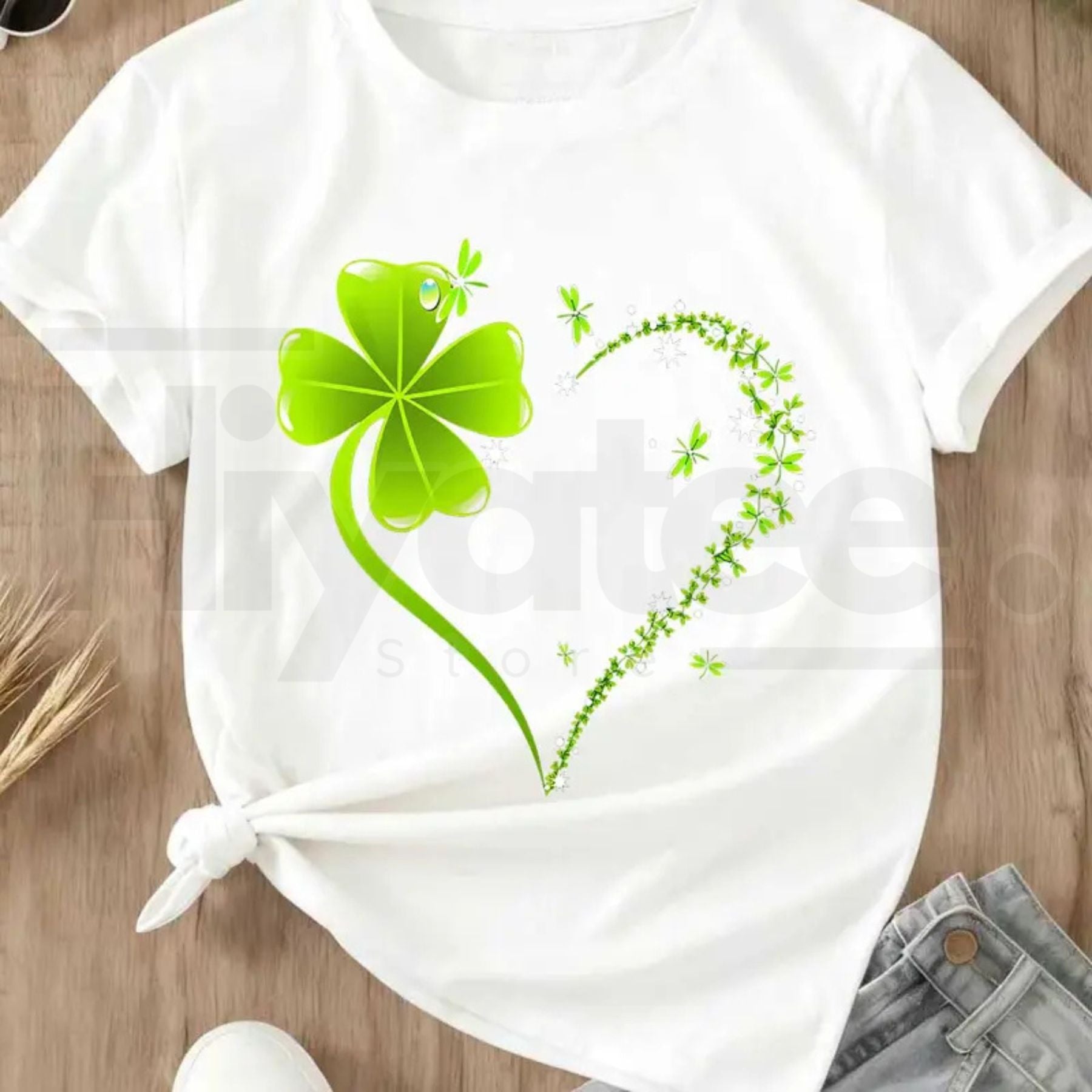 Four Leaf Clover Heart T-Shirt – St. Patrick's Day Celebration Crew Neck