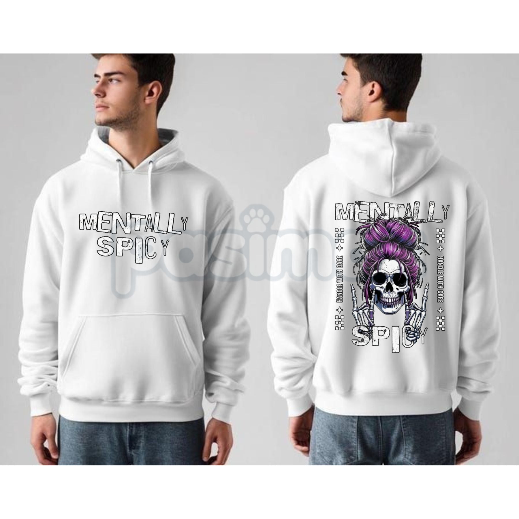 Spicy Brain Skull Hoodie – Dark Aesthetic Neurodivergent Streetwear, Grunge Mental Health Pullover, Unisex Vintage Wash