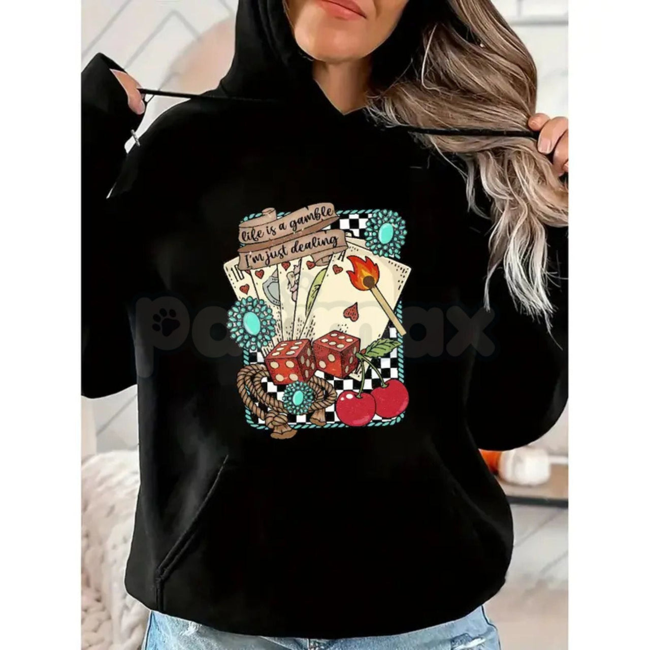 Life is a Gamble Shirt – Retro Turquoise Western Graphic Hoodie & Wild West Country Sweatshirt