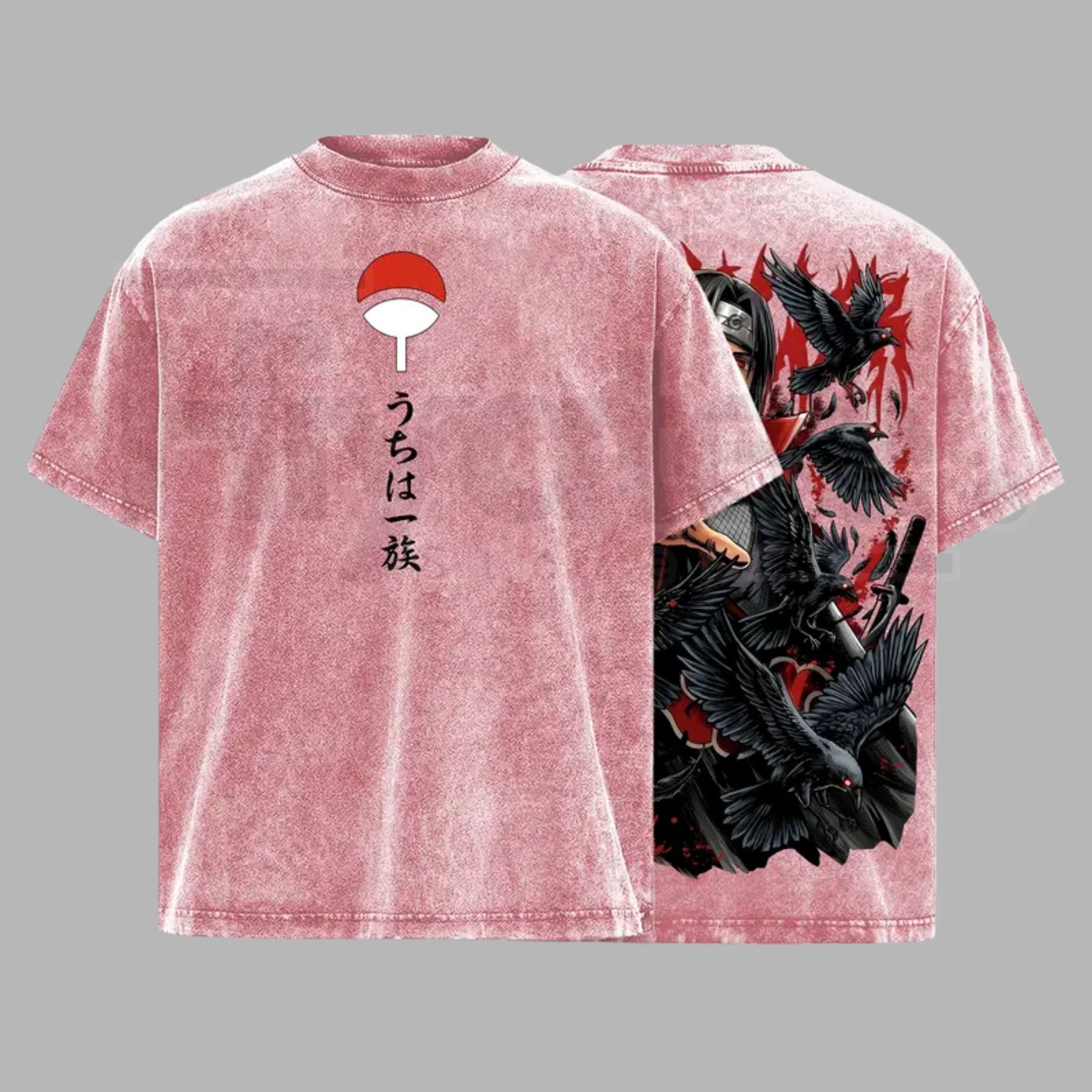 Uchiha Clan Slayer Vintage Washed T-Shirt – Dark Ninja Illusion Oversized Graphic Tee