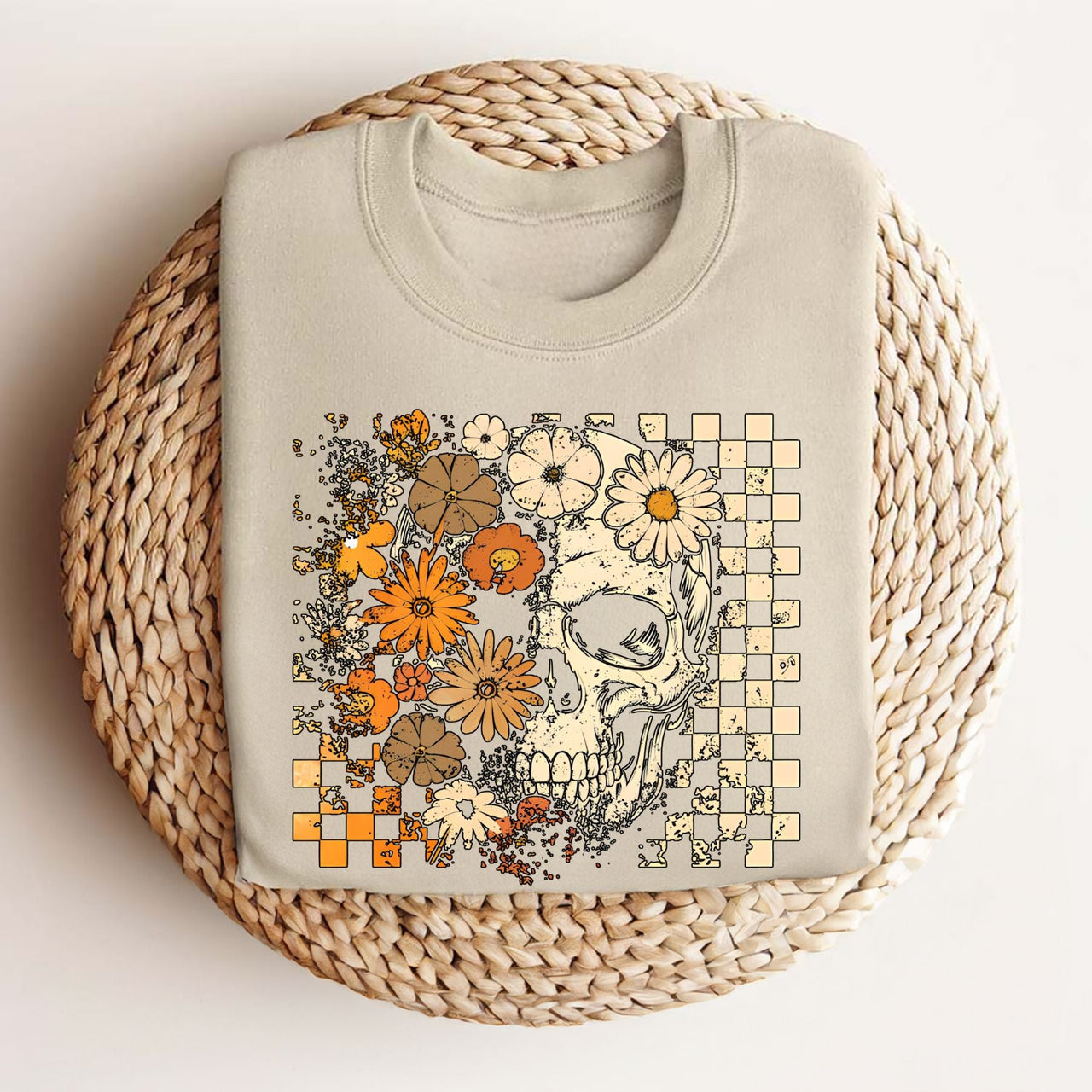 Skull and Flowers T-Shirt - Vintage Halloween Graphic Tee, Retro Oversized Streetwear Shirt