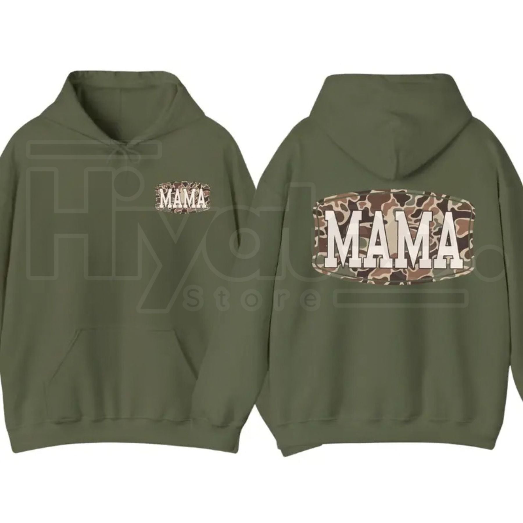 Camo Mama 2-Sided Hoodie – Trendy Camouflage Graphic Pullover, Cool Streetwear Mother’s Day Gift for Moms