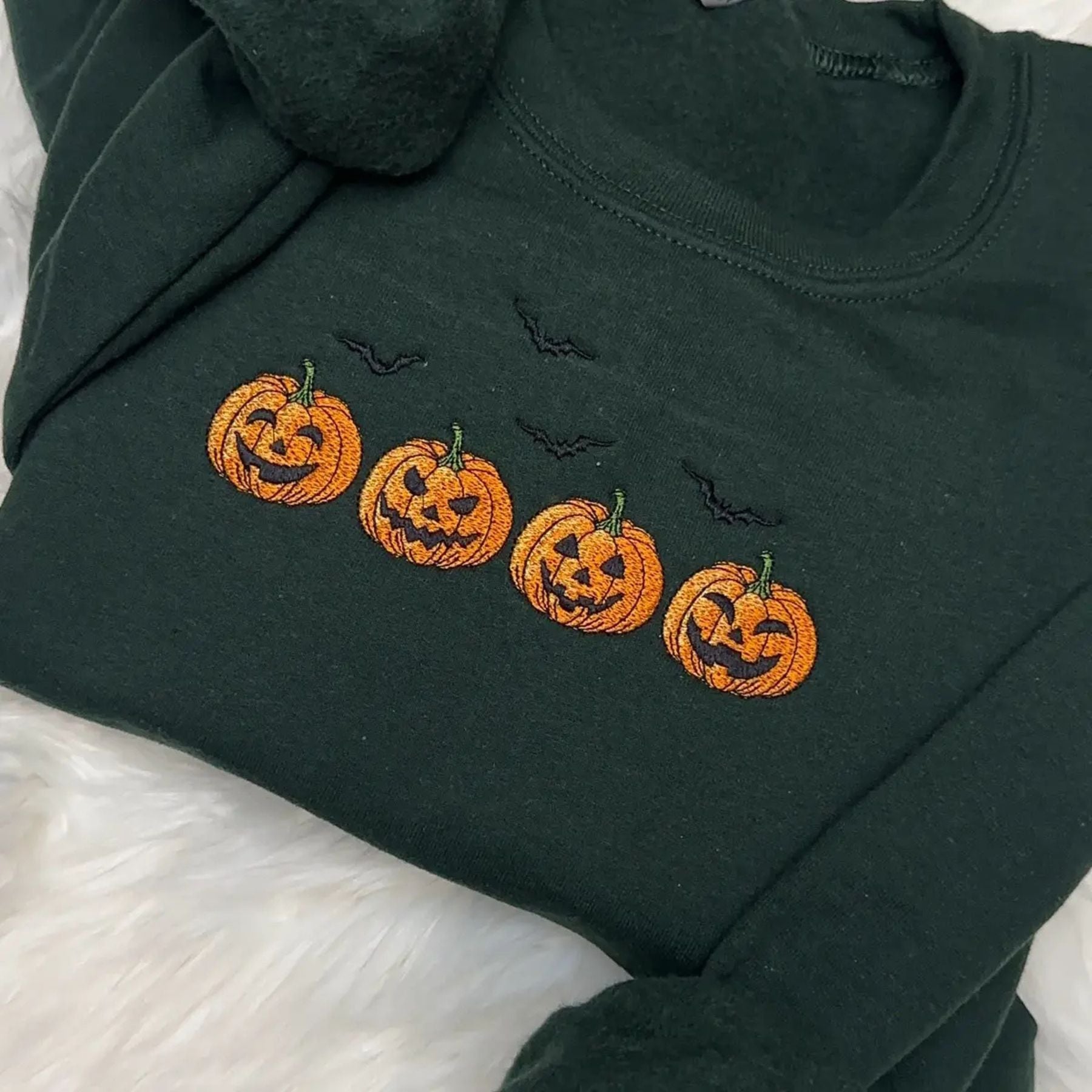 Embroidered Halloween Pumpkins & Bats Sweatshirt – Spooky Season Crewneck