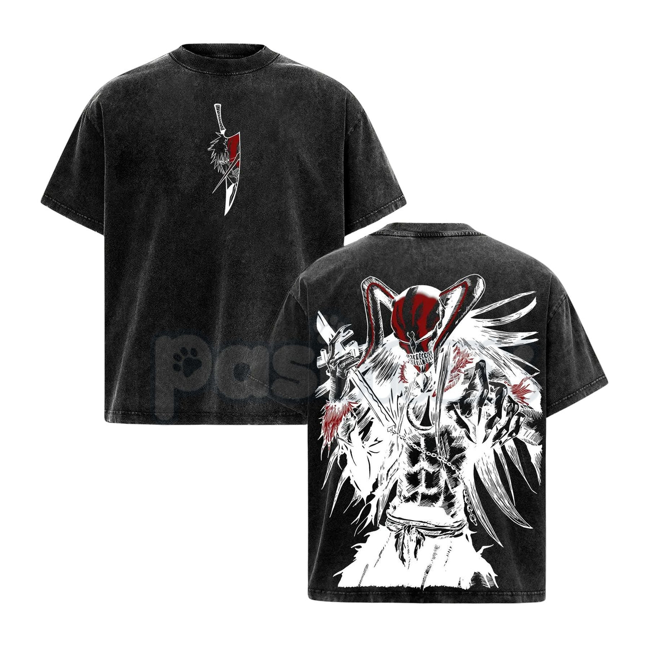 Ichigo Hollow Vintage Washed T-Shirt – Bleach Manga Character Graphic Tee, Retro Oversized Anime Streetwear