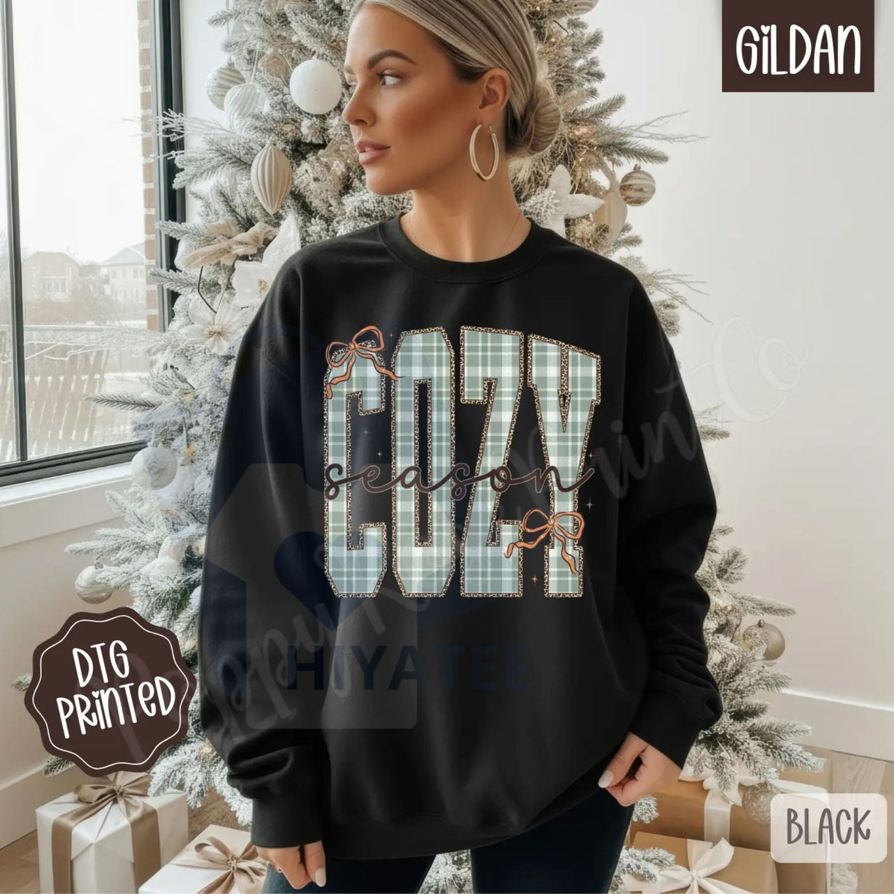 Plaid Cozy Sweatshirt: Trendy Women's Winter Sweater, Warm Flannel Aesthetic Pullover, Cozy Plaid Crewneck