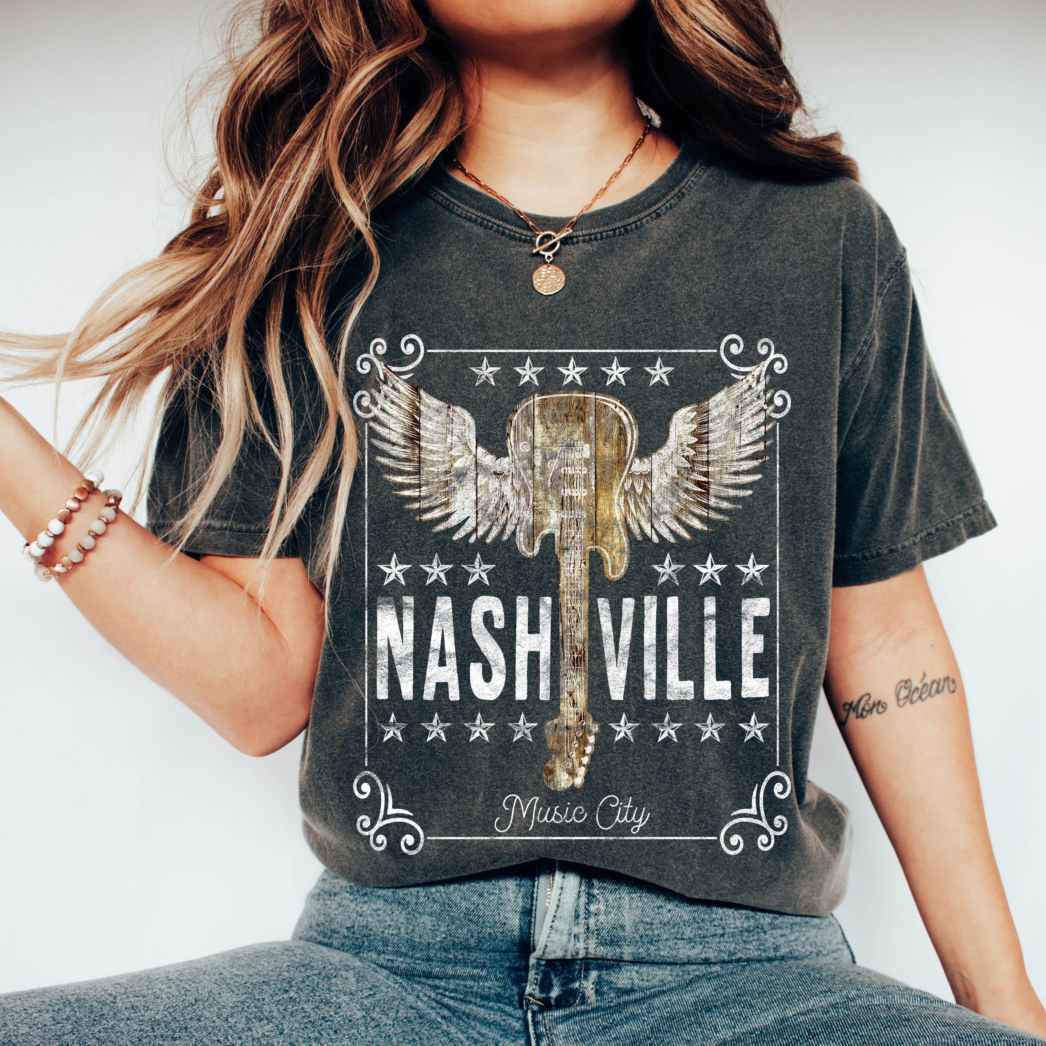 Nashville Music City Guitar Comfort Colors Tee