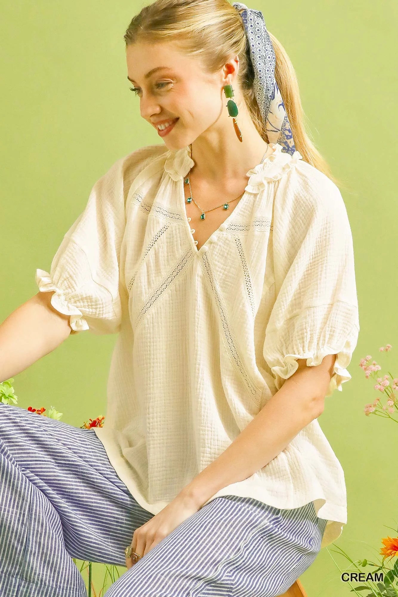 Umgee Cotton Gauze Ruffle Top