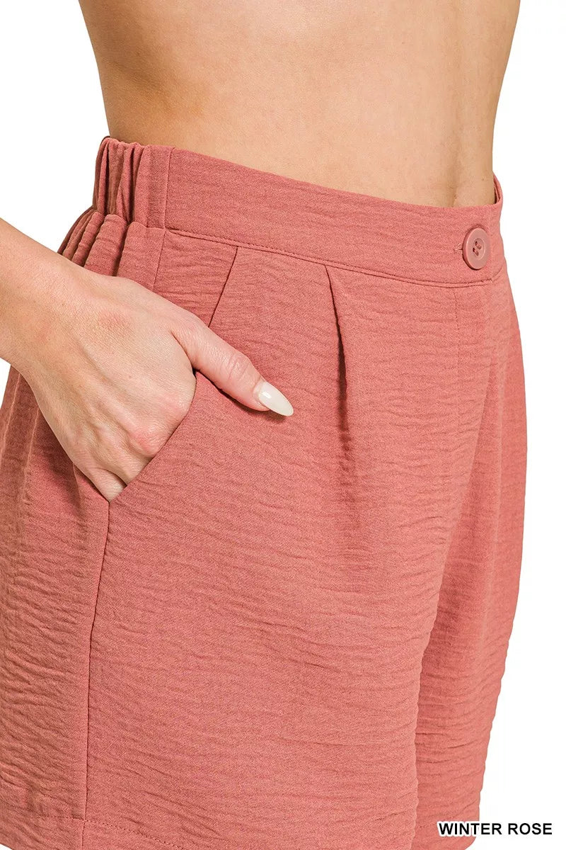Zenana Woven Airflow Back Elastic Waist Shorts