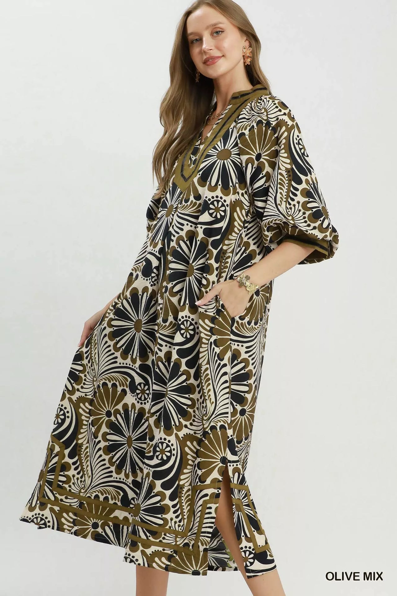 Umgee Abstract Print Midi Dress