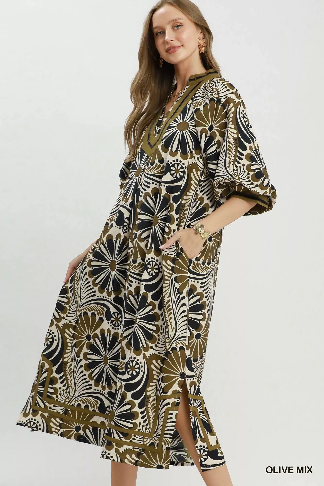 Umgee Abstract Print Midi Dress