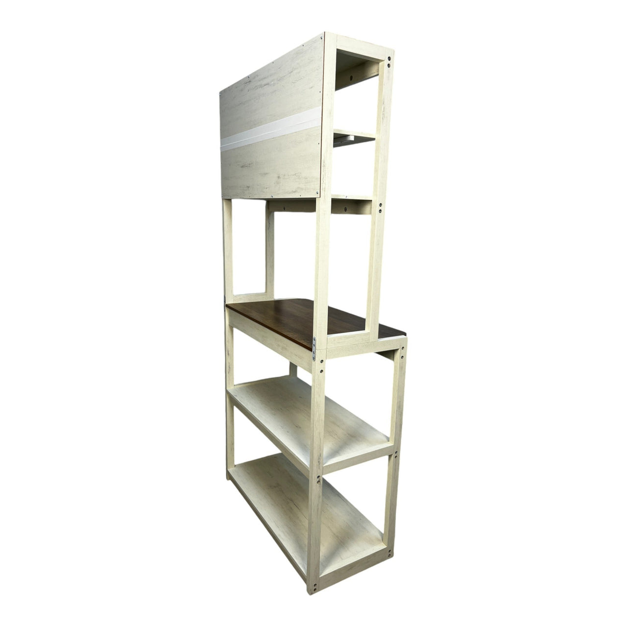 31.50' White and Rustic Brown color 5-Tier Bakers Rack for Kitchen with Storage, Coffee Bar, Kitchen Shelves,  Microwave Stand