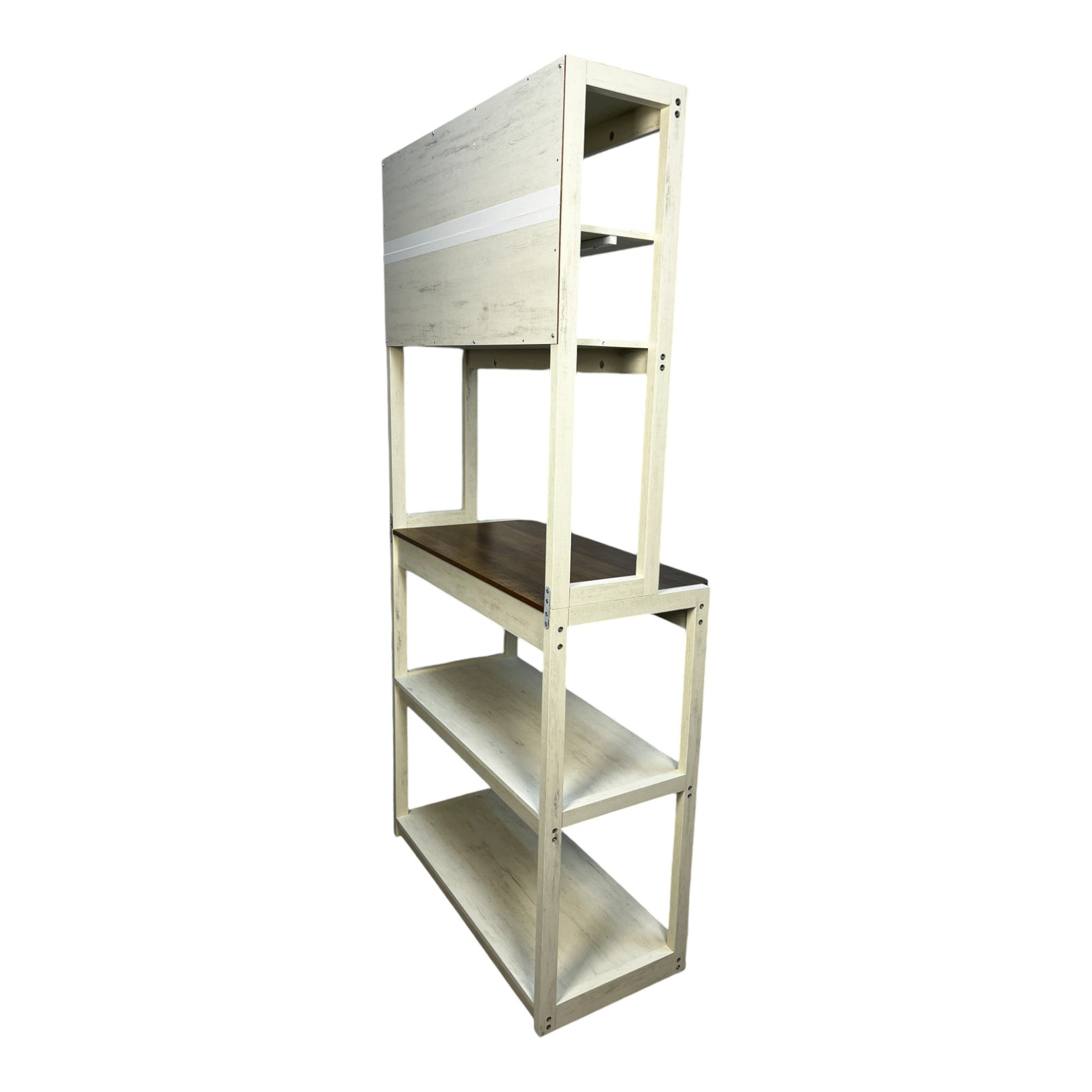 31.50' White and Rustic Brown color 5-Tier Bakers Rack for Kitchen with Storage, Coffee Bar, Kitchen Shelves,  Microwave Stand