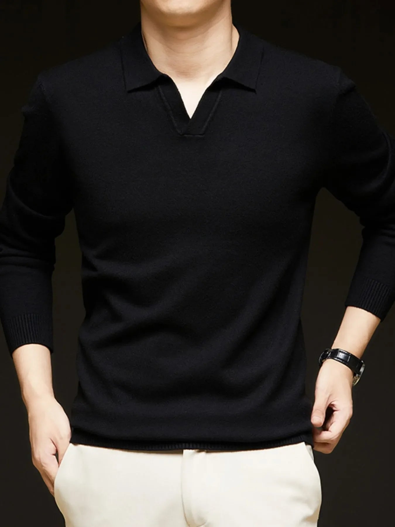 Men's Full Size Collared Neck Long Sleeve Polo Plus Size