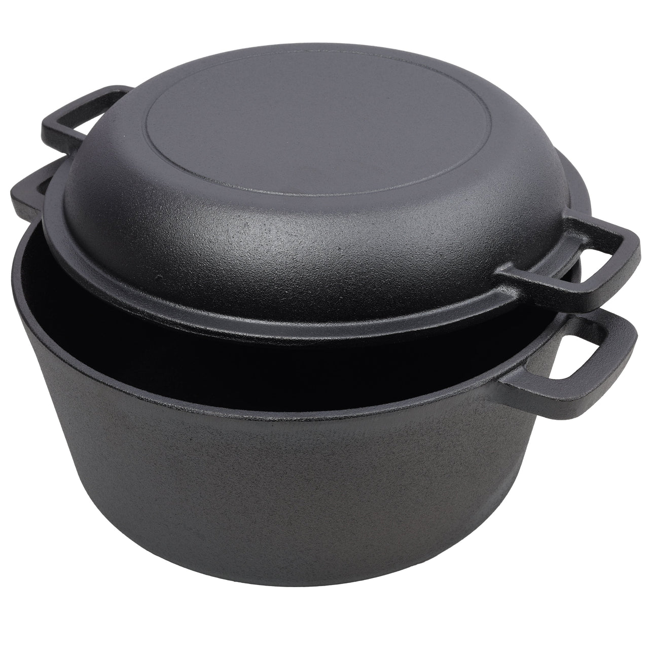 2 in 1 Pre-Seasoned Cast Iron Dutch Oven With Dual Handles, Outdoor Camping Deep Pot for Camping Fireplace Cooking BBQ Baking Campfire, 5 Quart.With 1pc Iron Pot Rack.