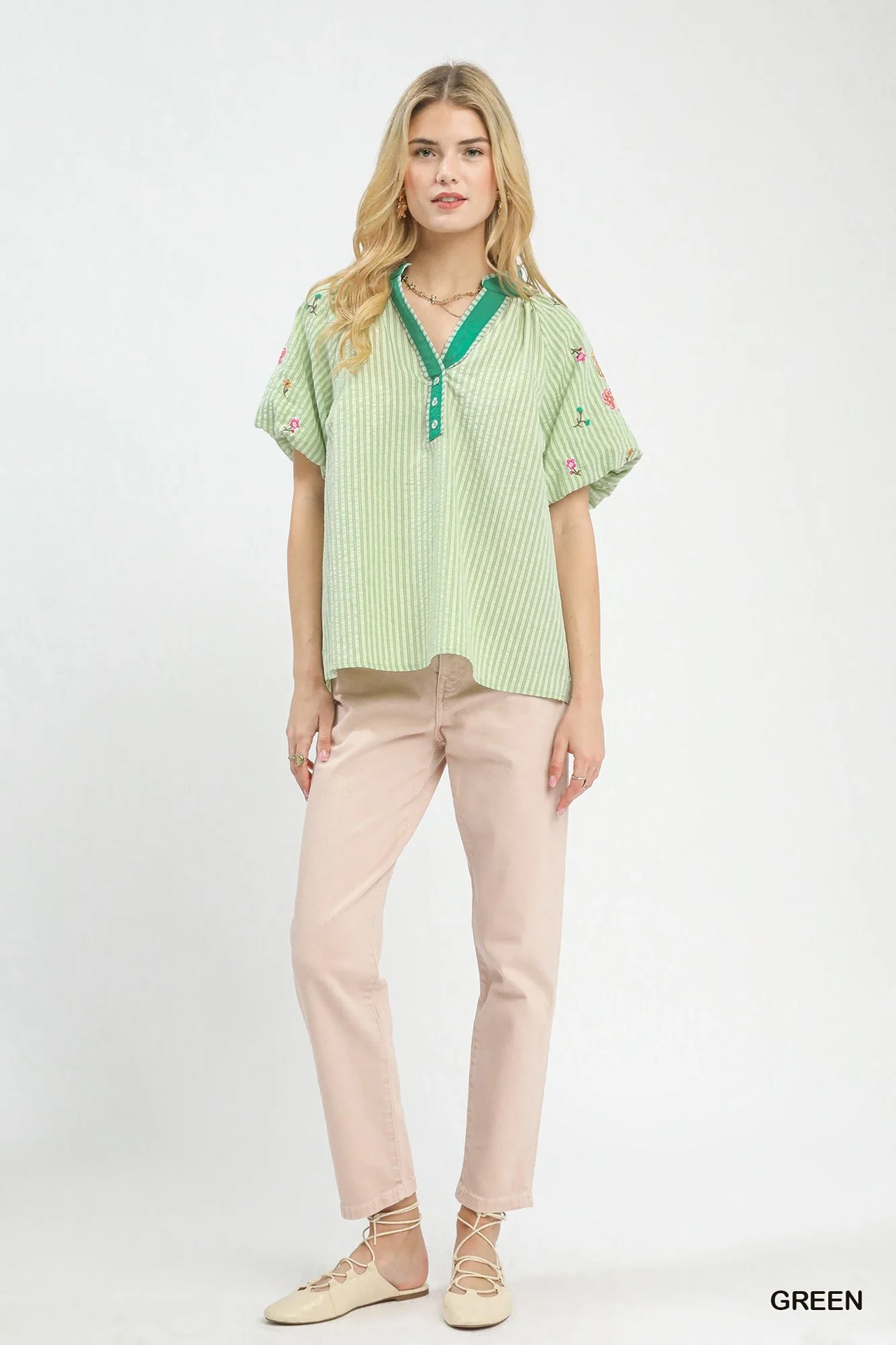 Umgee Embroidered Stripe Top