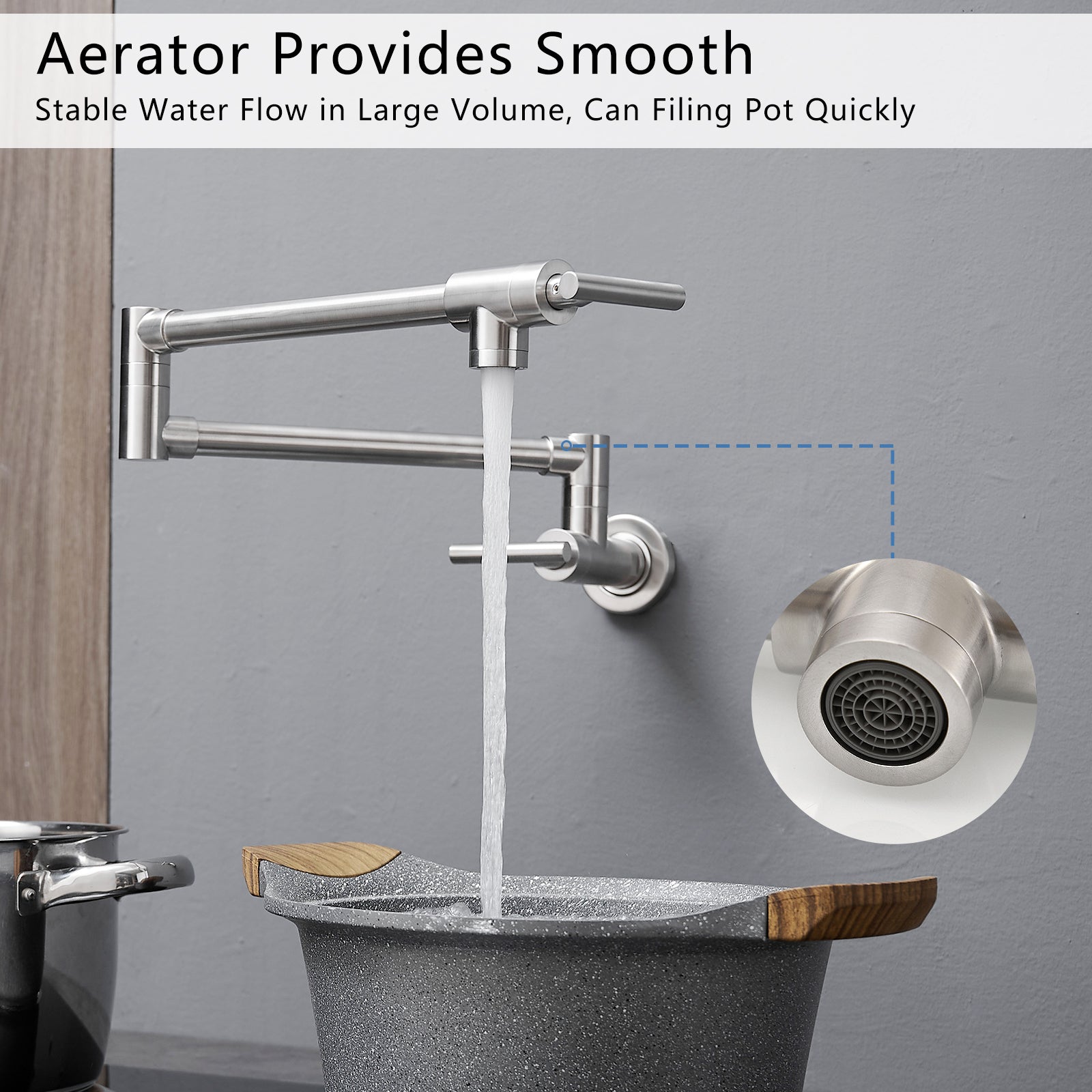 Pot Filler,Wall Mount Commercial Pot Filler Faucet,304 SS Material Kitchen Folding Faucet,Coffee Machine Faucet with Stretchable Double Joint Swing Arms,Style A,Black ened