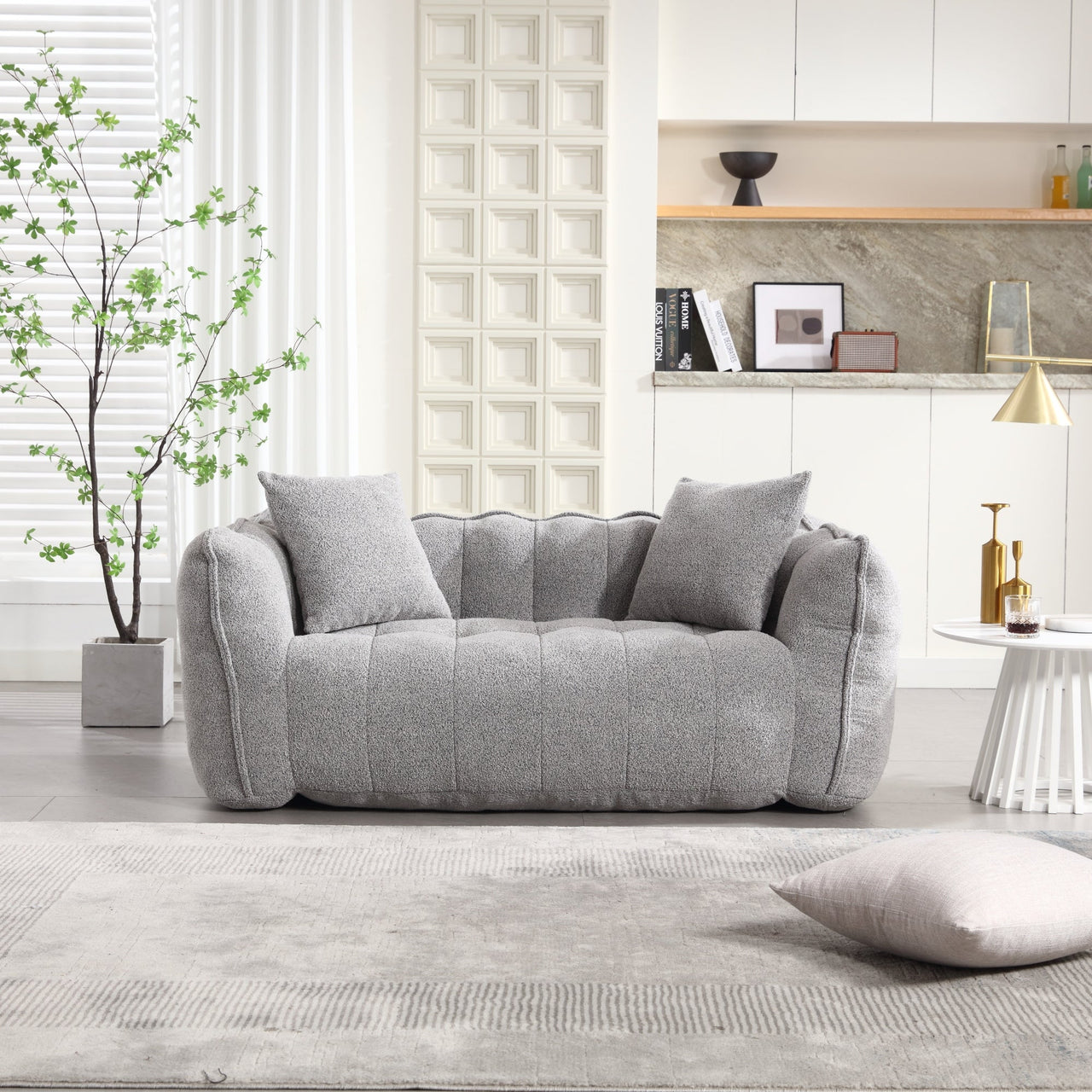 Cozy Beanbag Chair with High Resilience Foam Core for Two - Grey Chenille, 66x35x25 inches