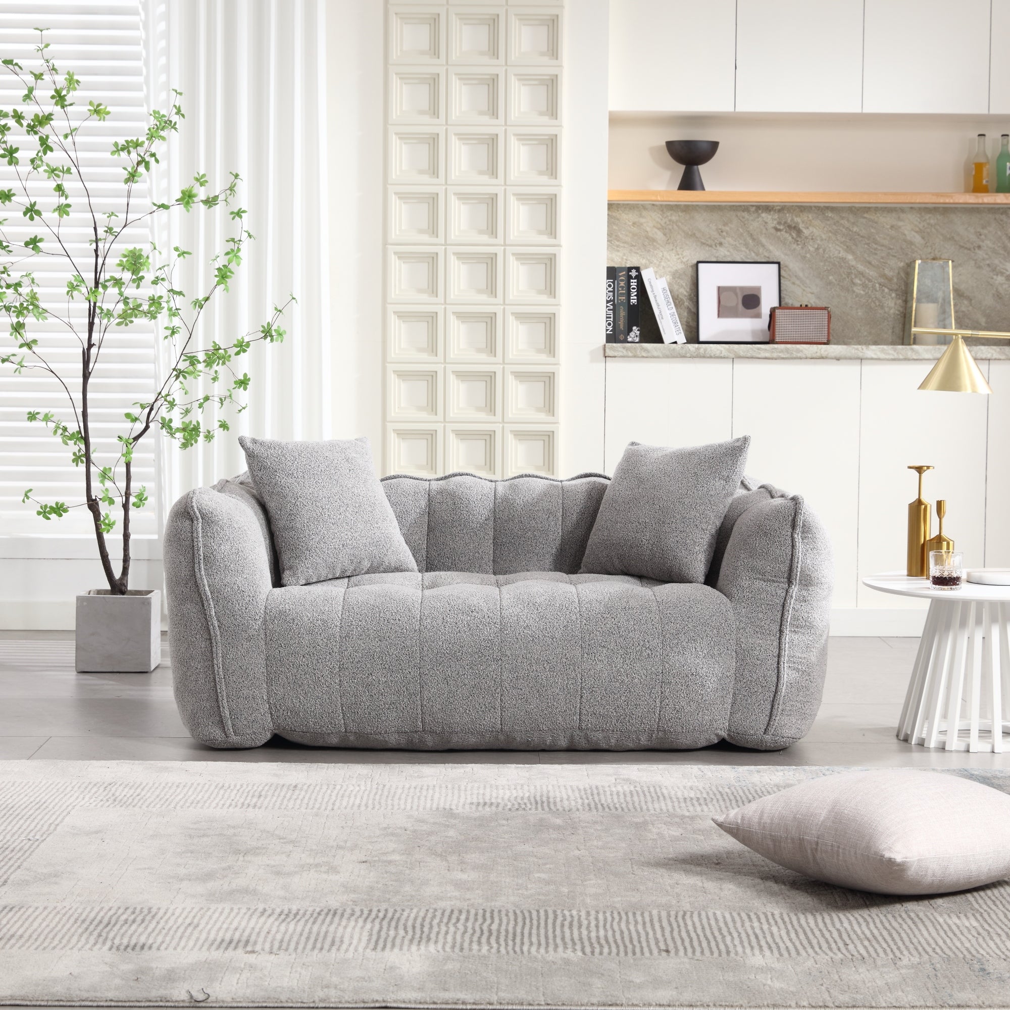 Cozy Beanbag Chair with High Resilience Foam Core for Two - Grey Chenille, 66x35x25 inches