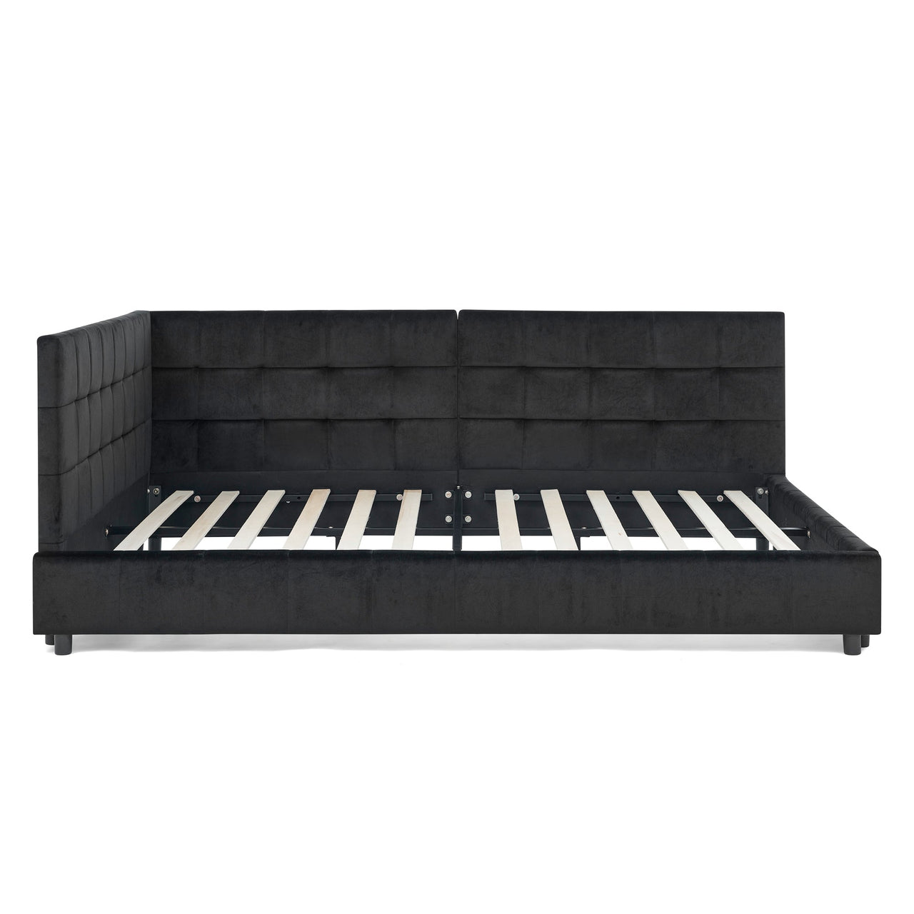 Mid-Century Full Size Upholstered Tufted Bed Frame with Comfortable Backrest and Armrests, Velvet, Black