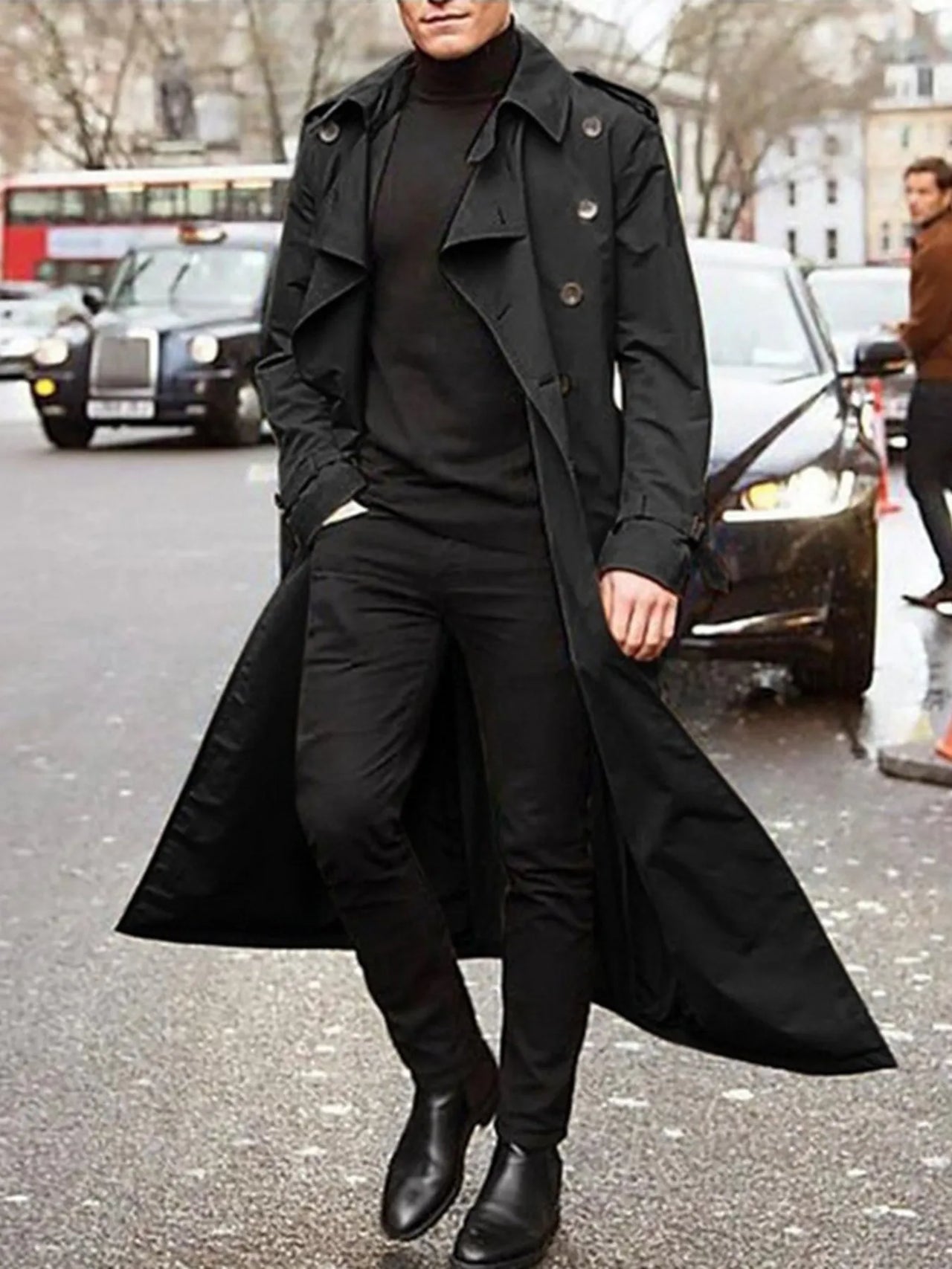 Men's Long Sleeve Longline Trench Coat