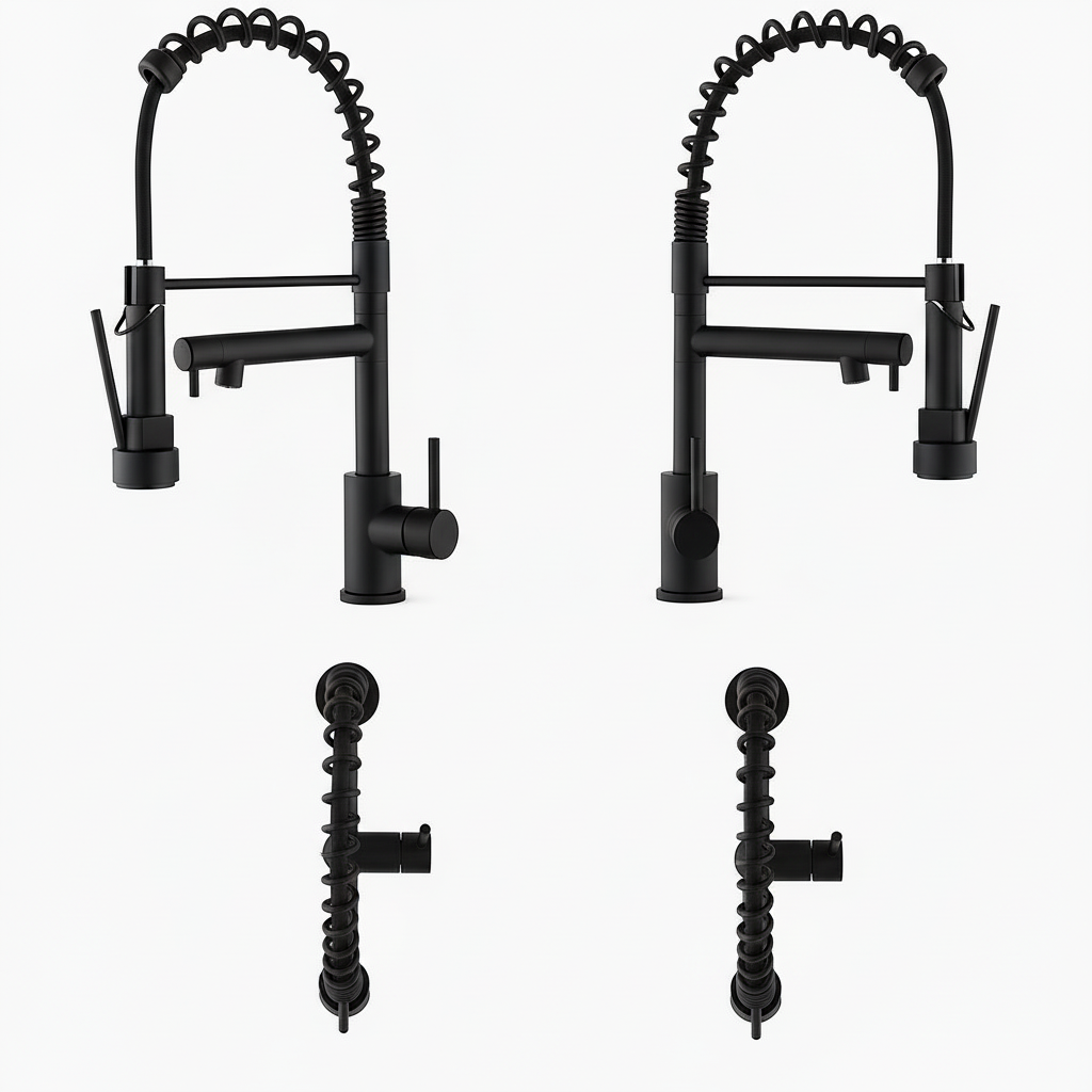 Kitchen Faucet with Pull Down Sprayer, Touch On Single Handle 2- Function Stainless Steel Spring Neck, Single Hole Installation for Residential, Commercial, RV, Bar & More, Matte Black