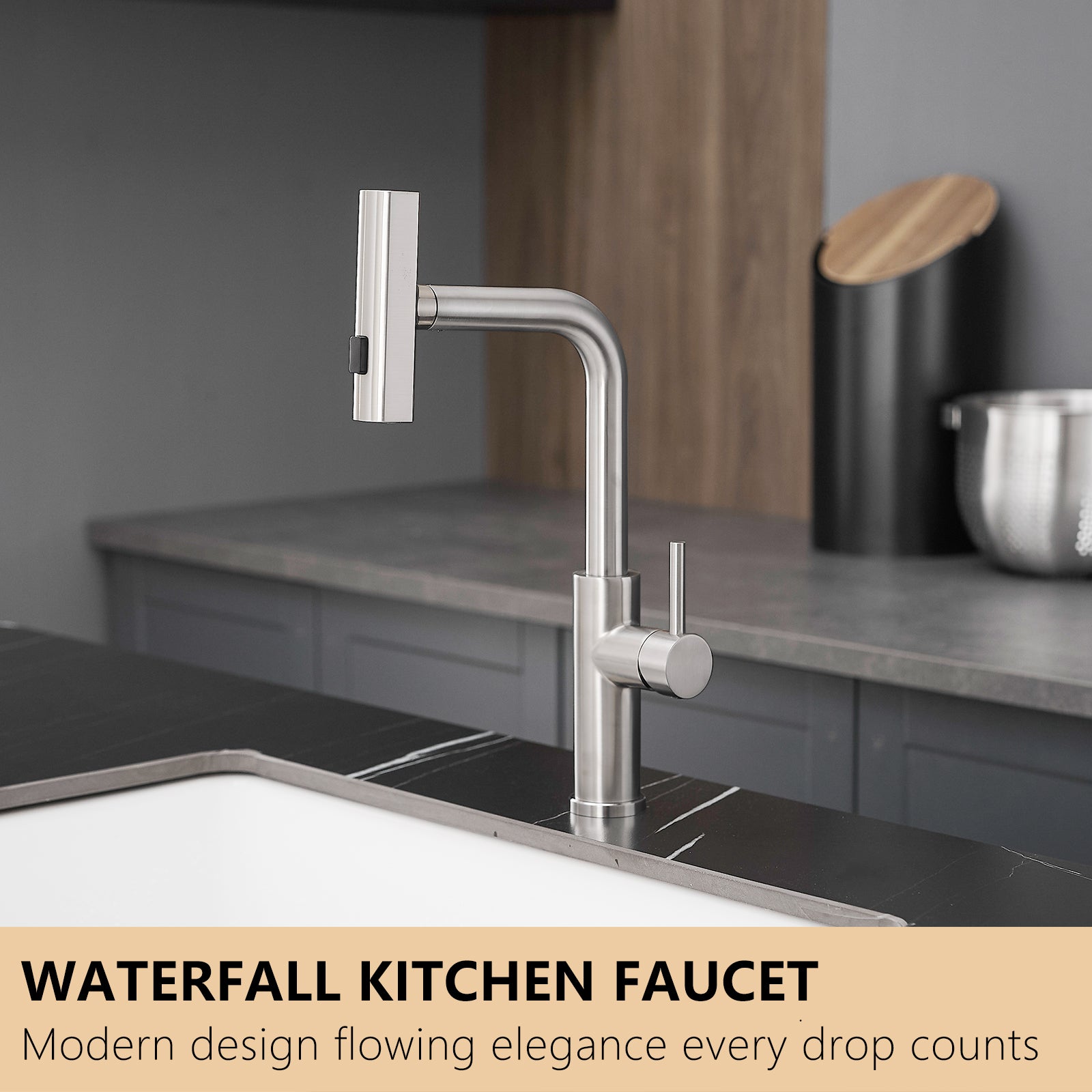 Kitchen Sink Faucet, Brushed Nickel Kitchen Faucets with Pull out Sprayer, Bar Faucet Single Hole Faucet