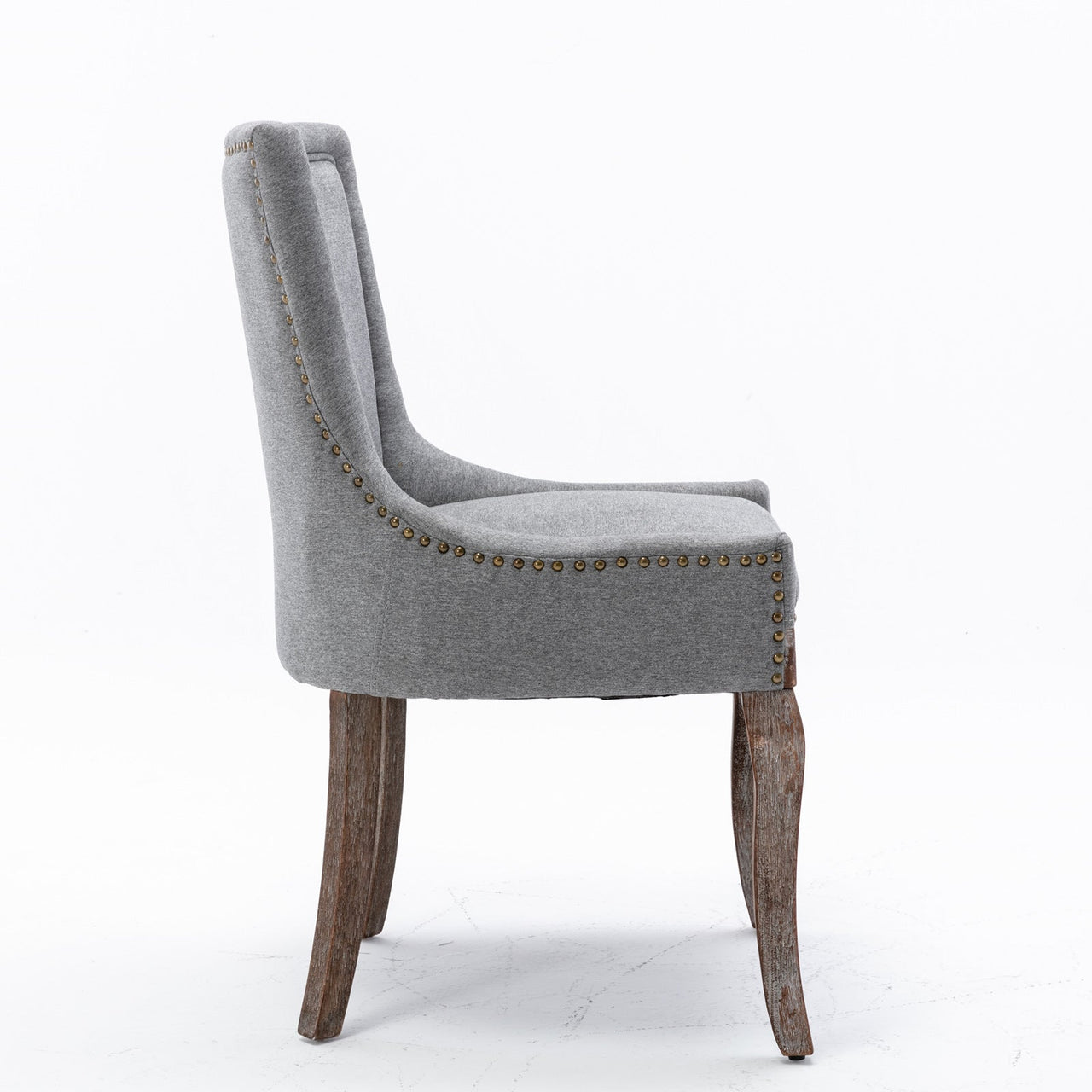 A&A Furniture Ultra Side Dining Chair with Thickened Fabric and Solid Wood Legs, Bronze Nail Head, Set of 2, Gray