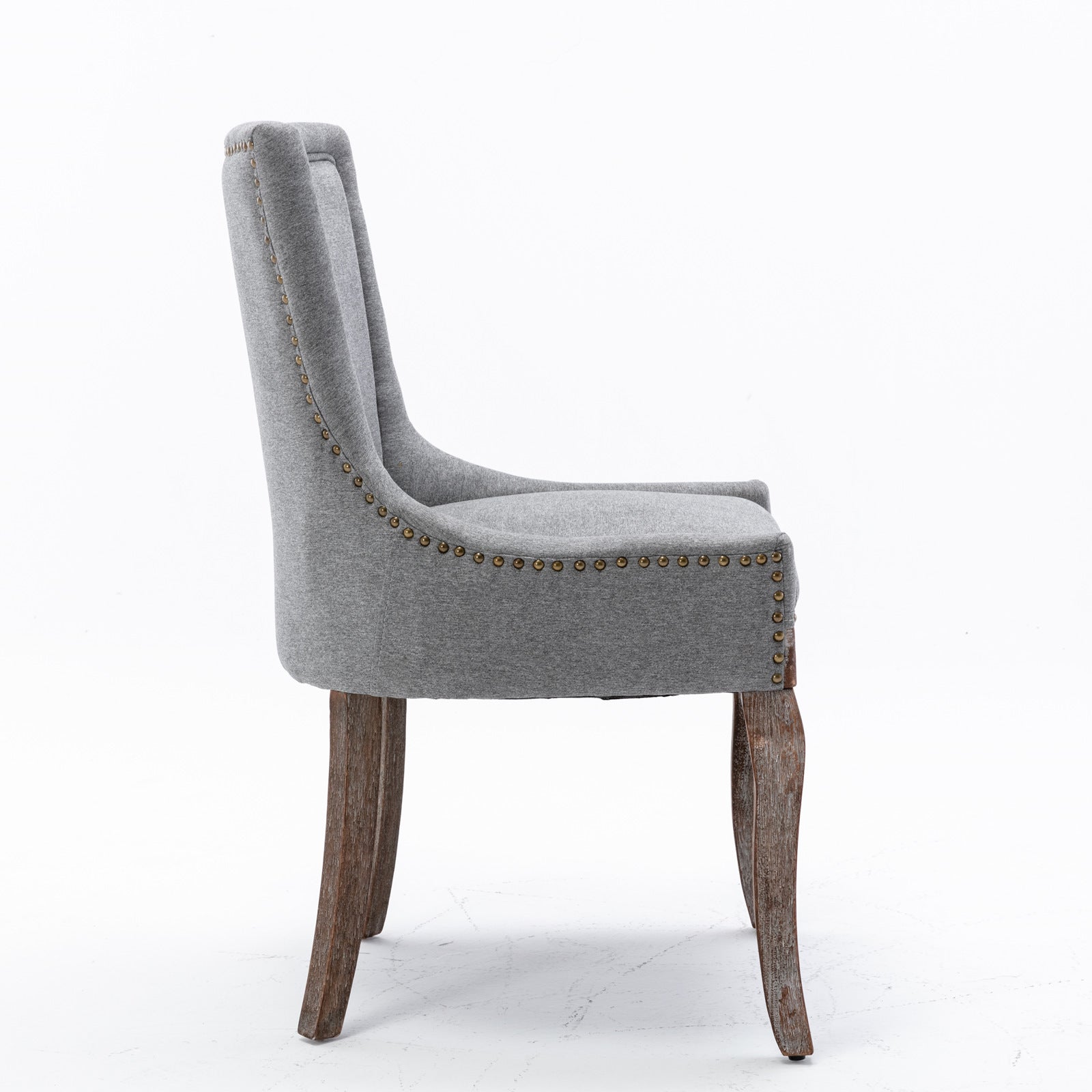 A&A Furniture Ultra Side Dining Chair with Thickened Fabric and Solid Wood Legs, Bronze Nail Head, Set of 2, Gray