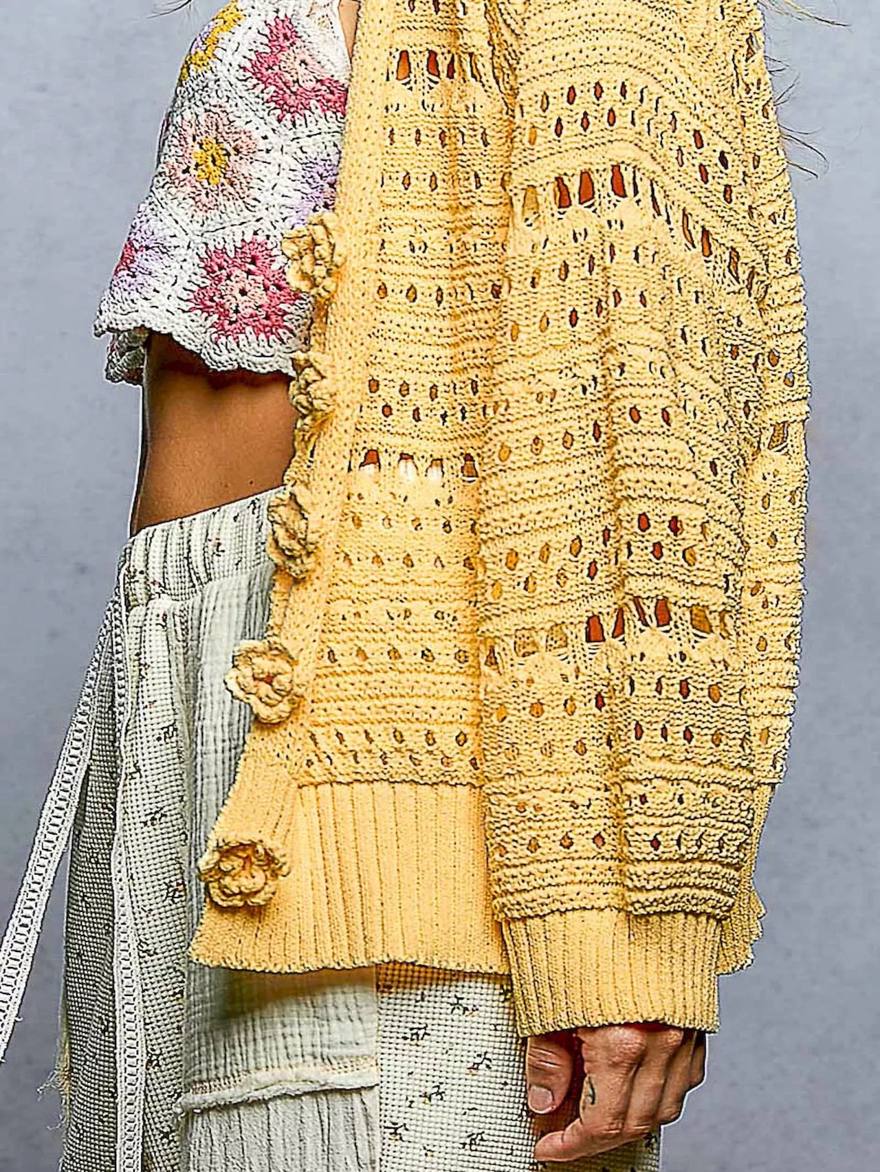 POL Open-Knit Floral Button Cardigan