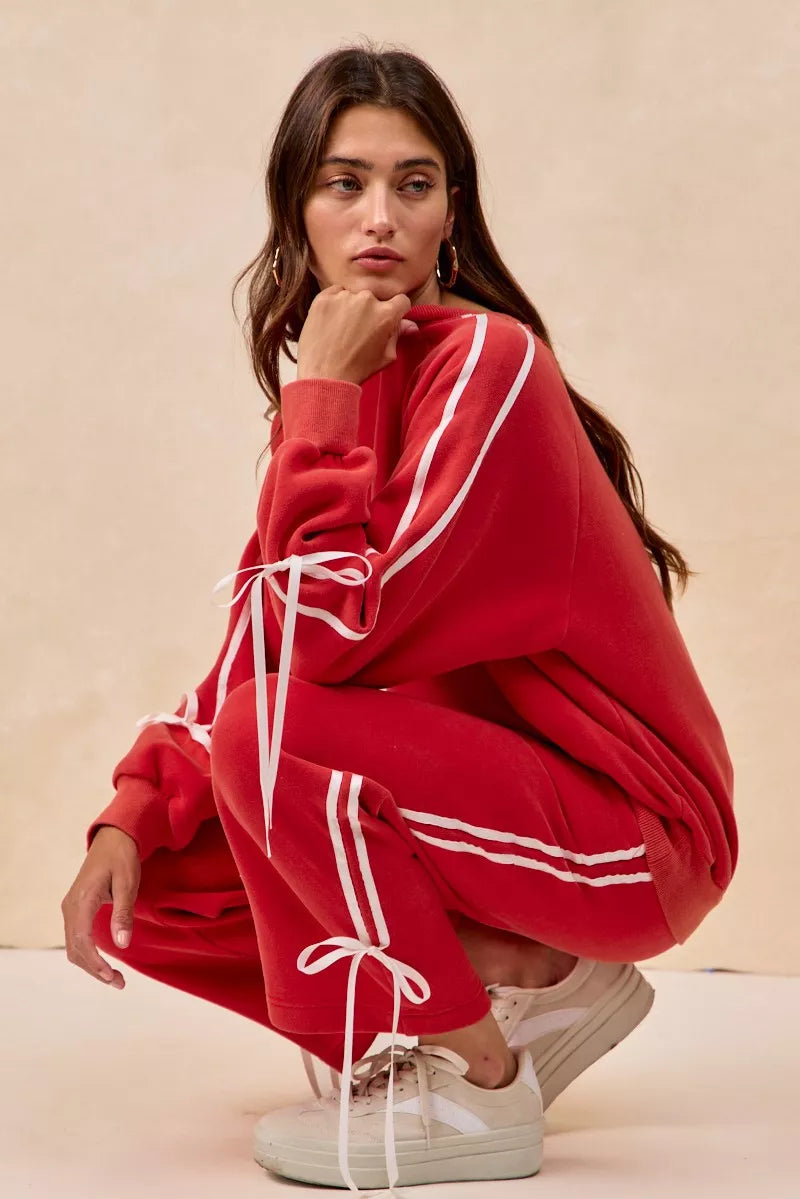 BiBi Side Lined Bow Details Fleece Sweatpants