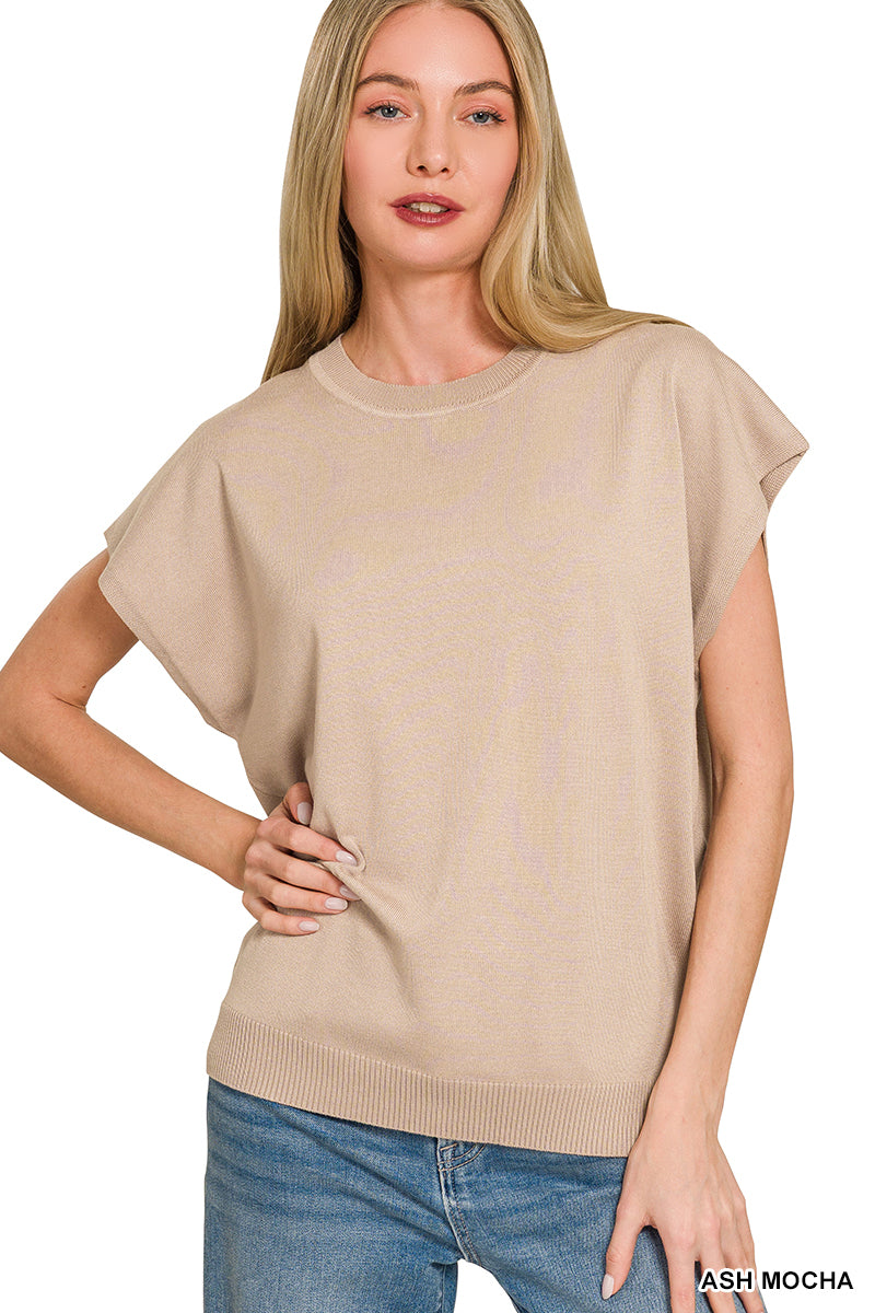 Zenana Viscose Round-neck Short Sleeve Sweater