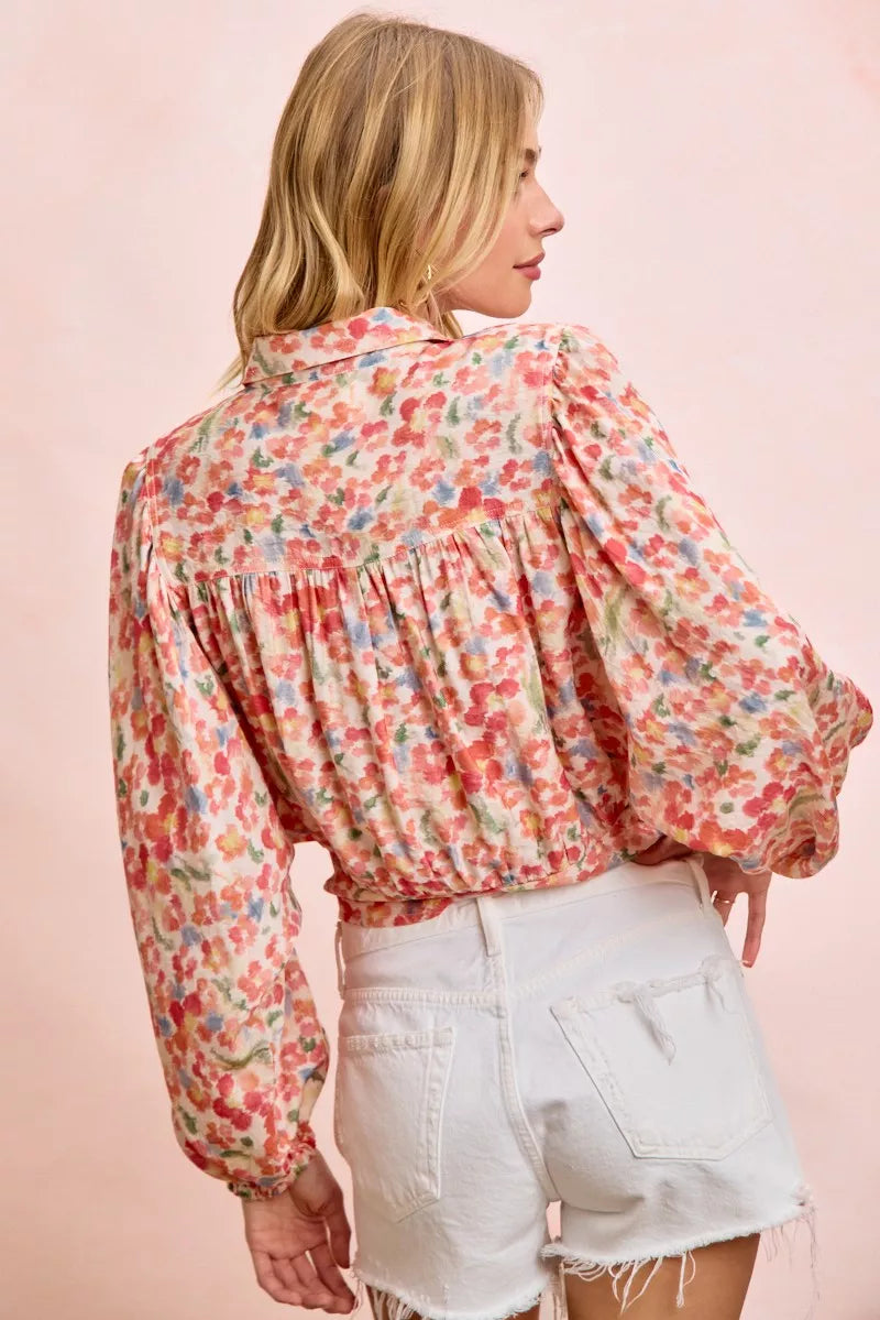 BiBi Floral Print Tie Hem Detail Crop Shirt