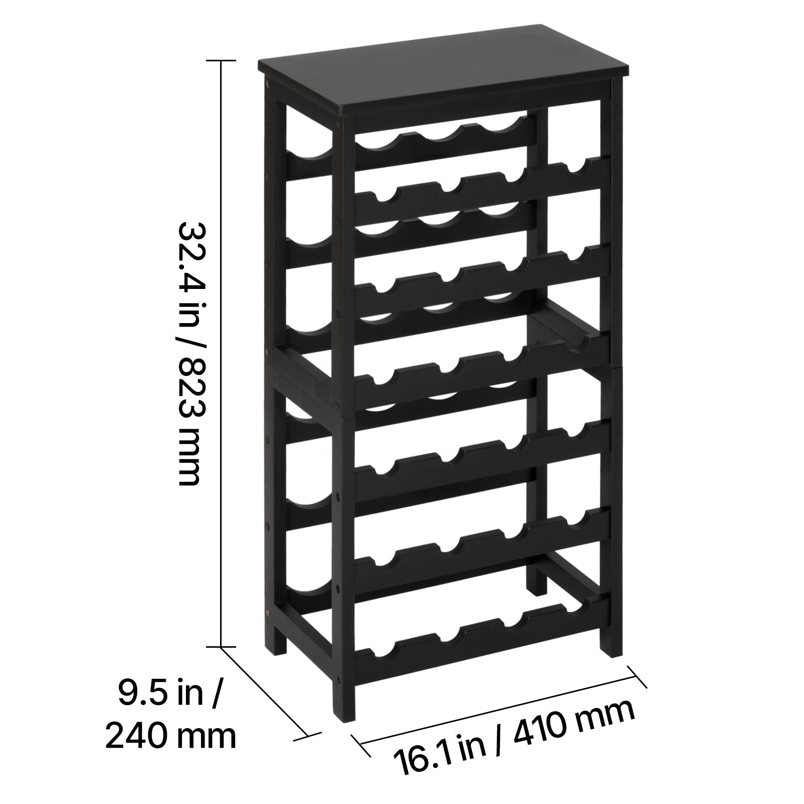 24 Bottle Detachable Wine Rack, 6-Tier Wine Bottle Holder, Freestanding Floor Display Wine Storage Shelves with Table Top, For Kitchen,Cellar,Bar,Dining Room,Living Room, Black