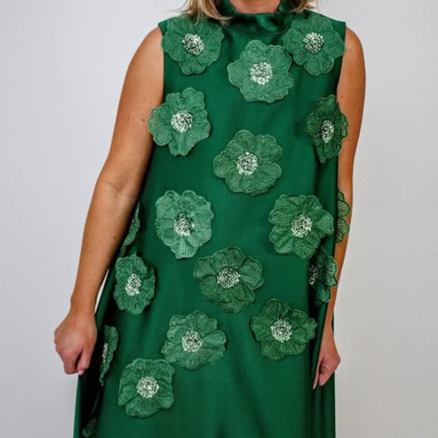 3D Floral Appliqué Sleeveless Maxi Dress(MS358)