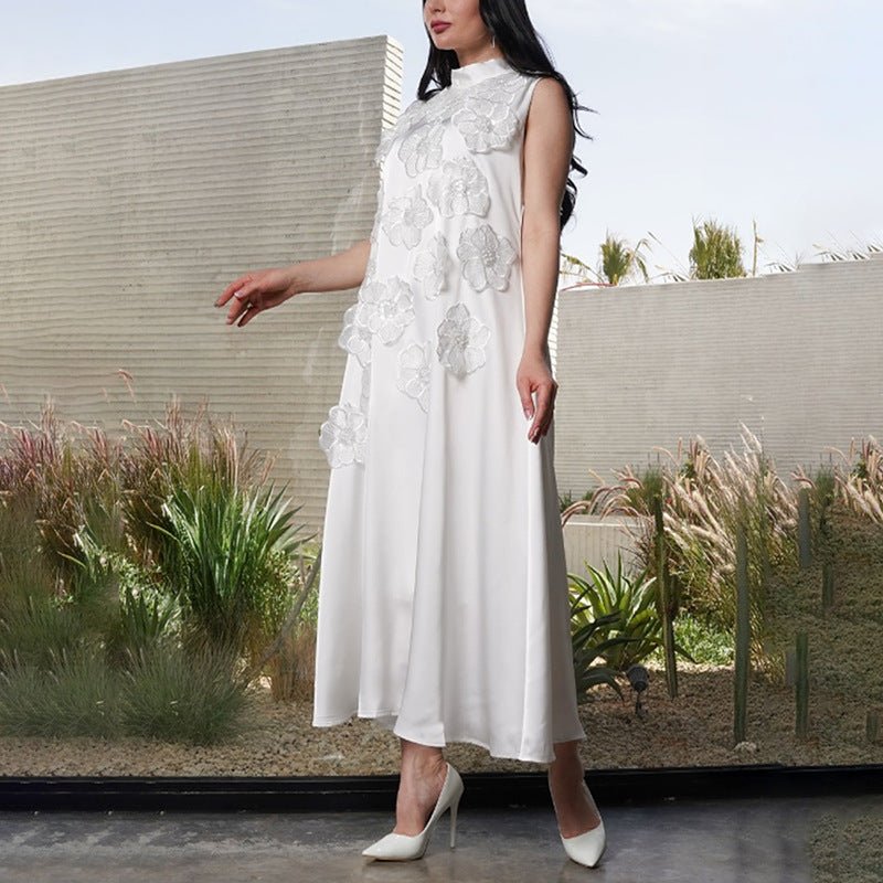 3D Floral Appliqué Sleeveless Maxi Dress(MS358)