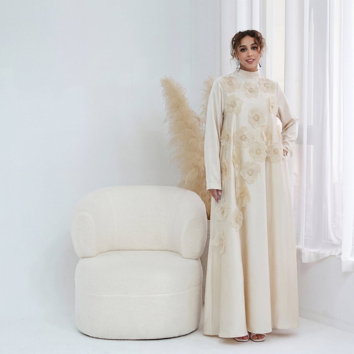 3D Floral Beaded Maxi Dress(MA445)