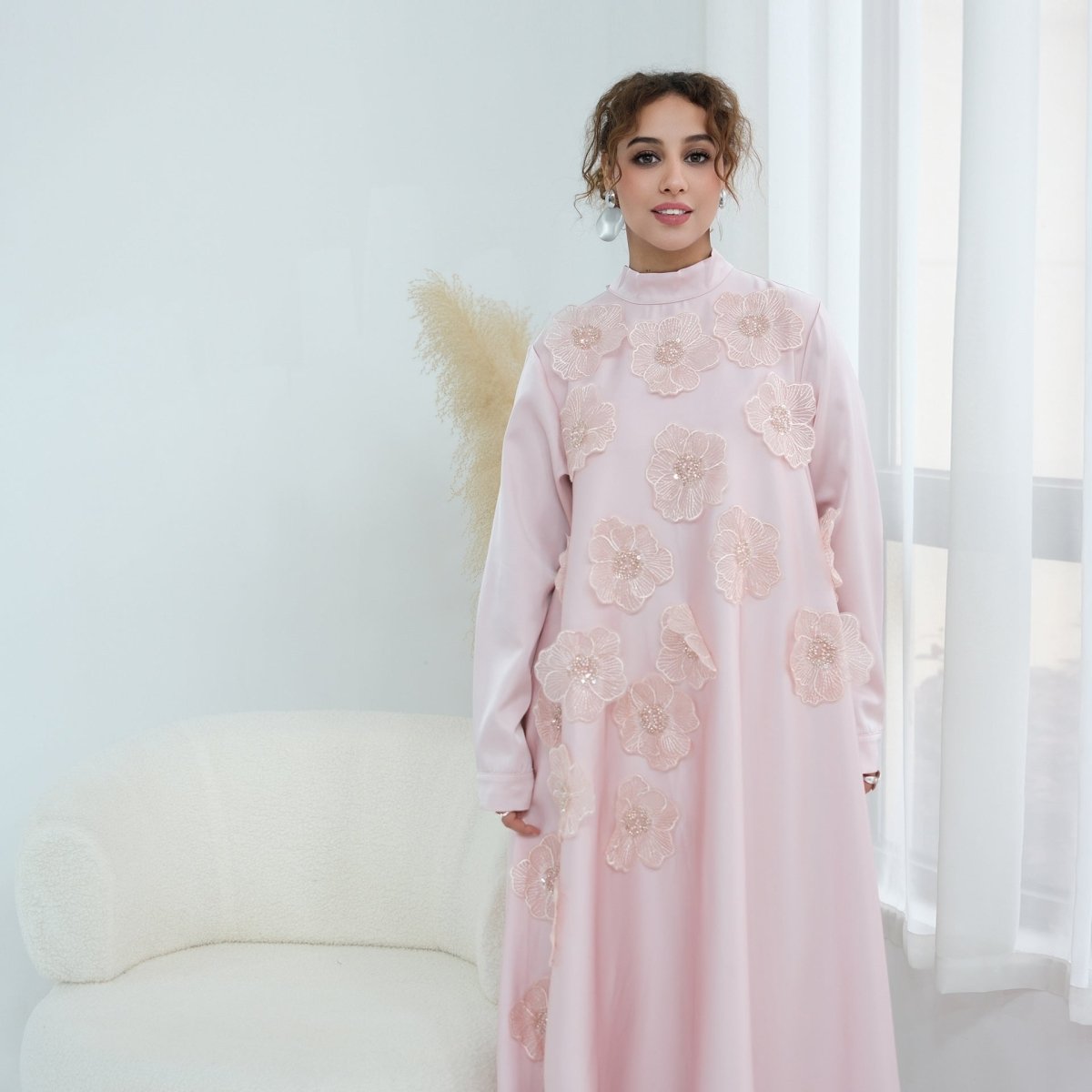 3D Floral Beaded Maxi Dress(MA445)
