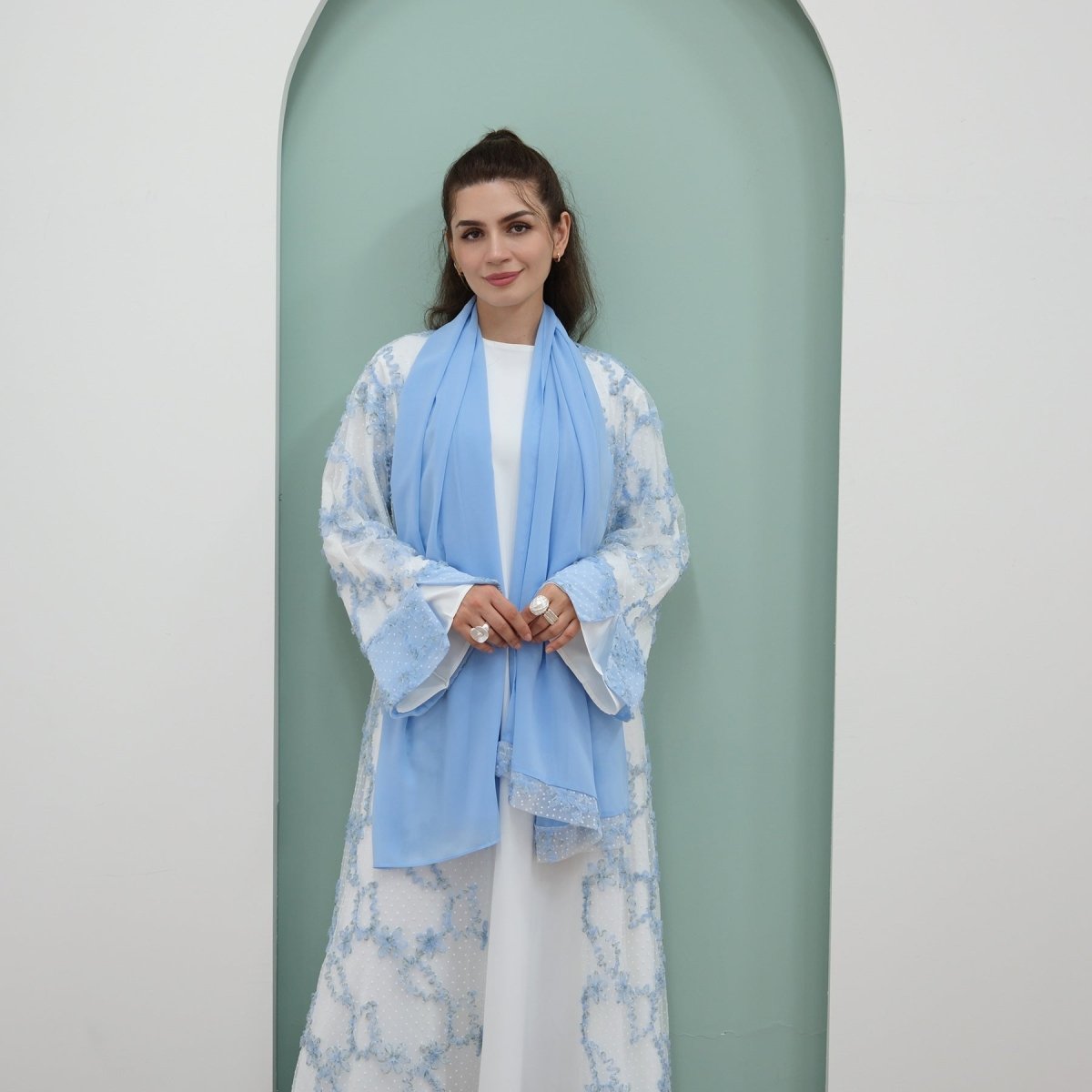 3D Floral Mesh Open Abaya (MOA288)