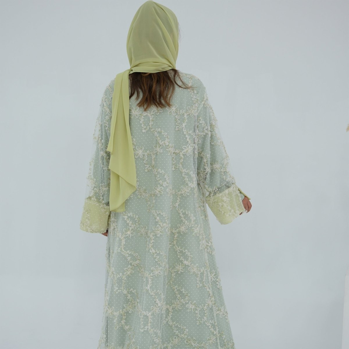 3D Floral Mesh Open Abaya (MOA288)