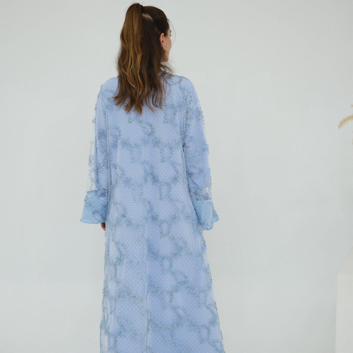 3D Floral Mesh Open Abaya (MOA288)