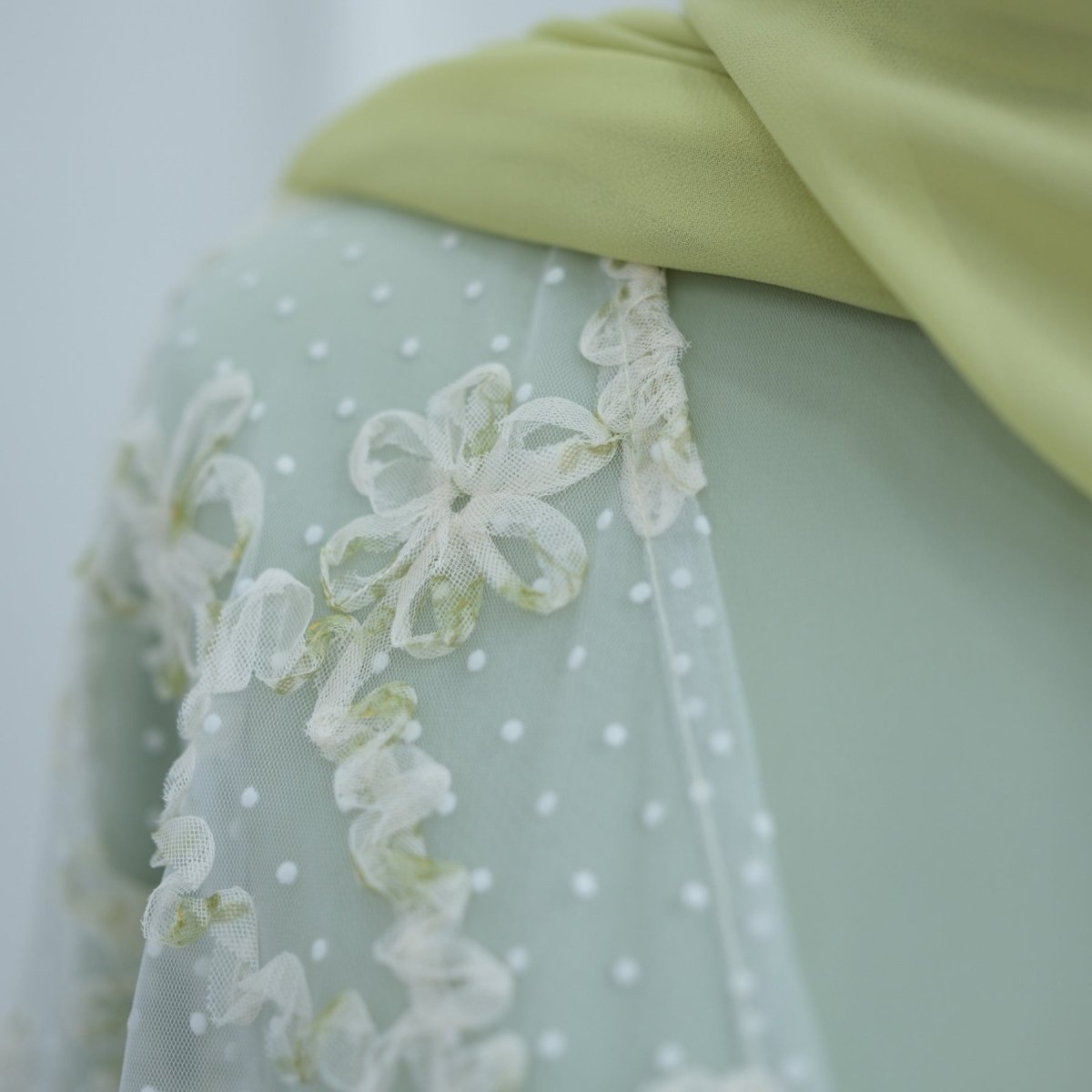3D Floral Mesh Open Abaya (MOA288)