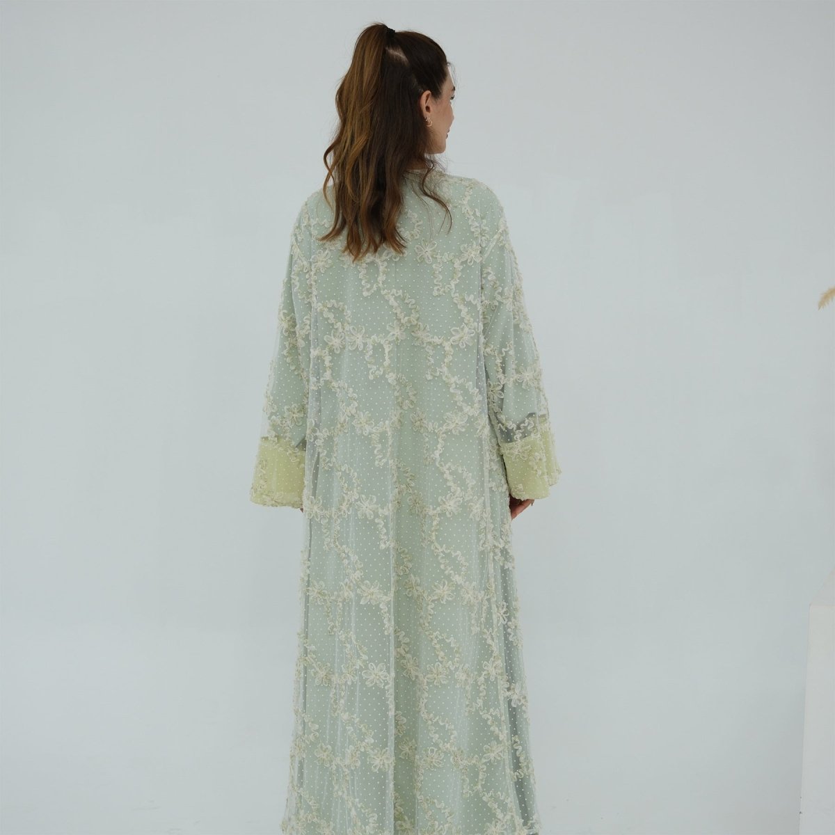 3D Floral Mesh Open Abaya (MOA288)