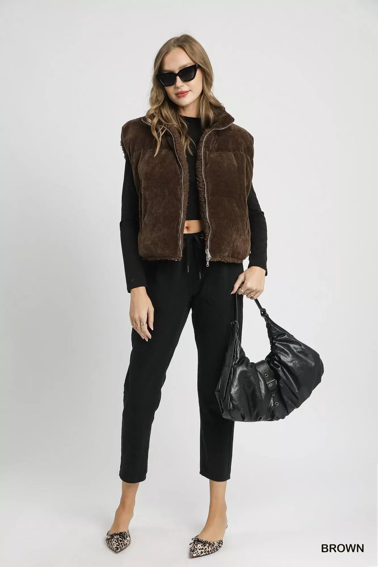 Umgee Sherpa-Lined Zip Vest with Drawstring Hem