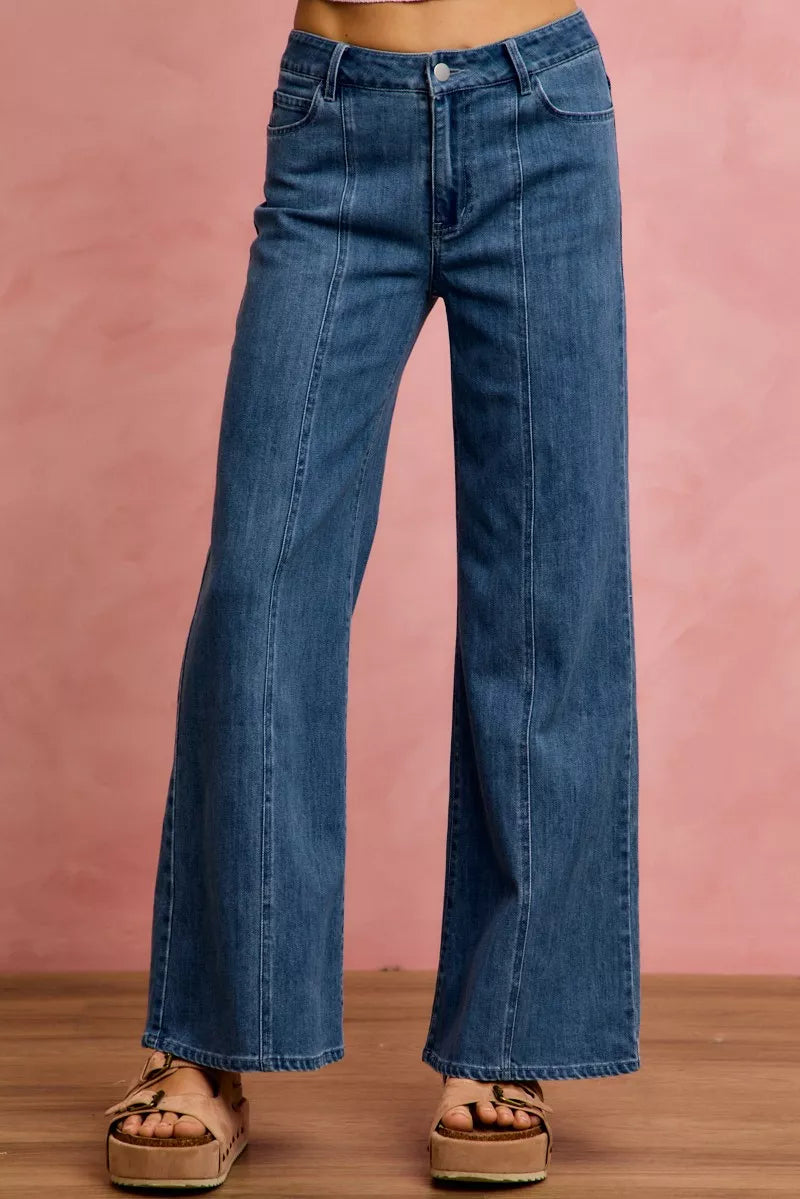 SO ME Seam Detail Mid Rise Stretch Denim Jeans