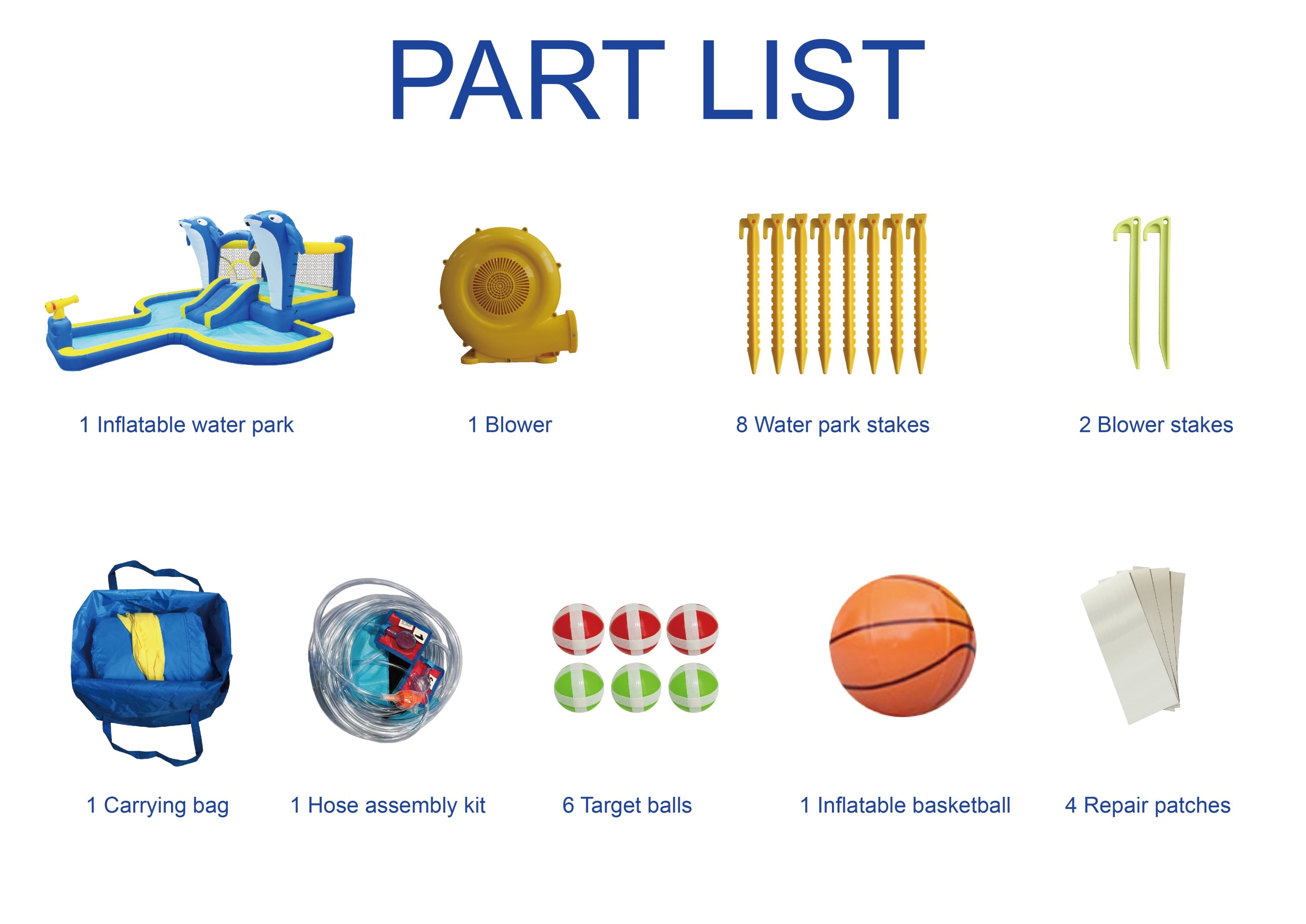8 in1 Inflatable slide water park trampoline bouncing house outdoor garden with  Dolphin sprinkler & Target games & Water gun & Basketball