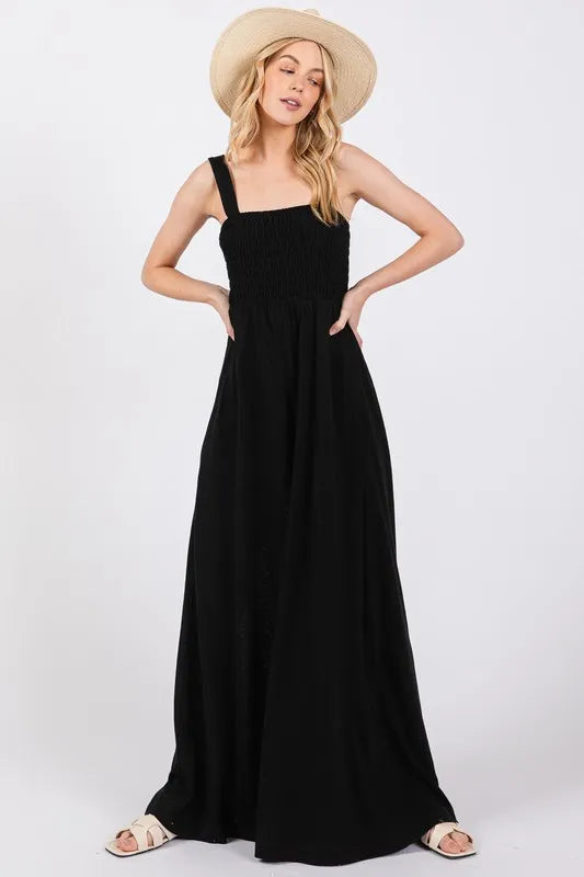 SAGE+FIG Smocked Flowy Wide Leg Jumpsuit