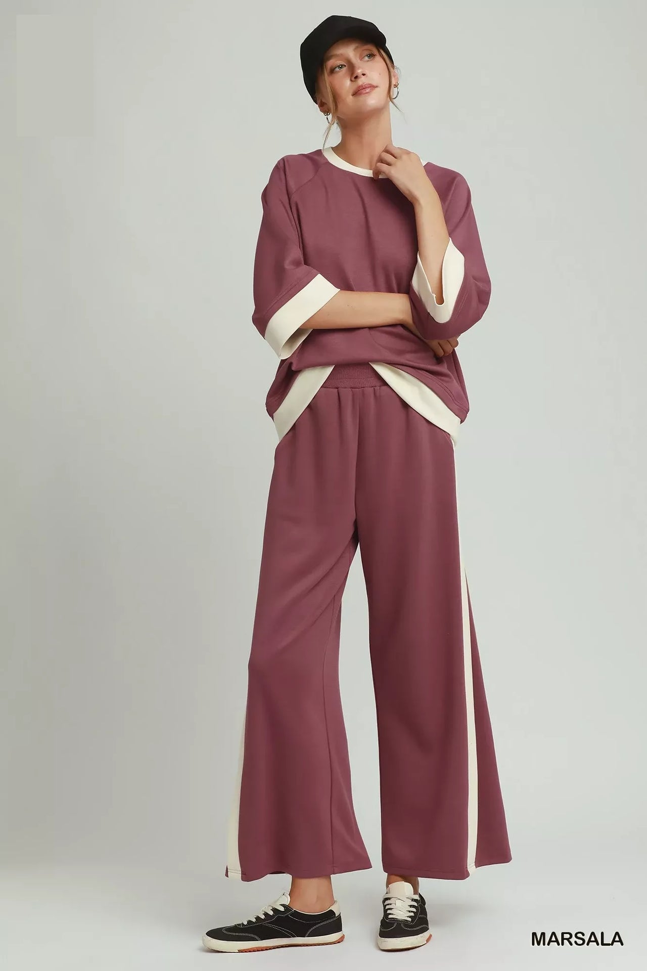 Umgee Colorblock Side Stripe Straight Pants