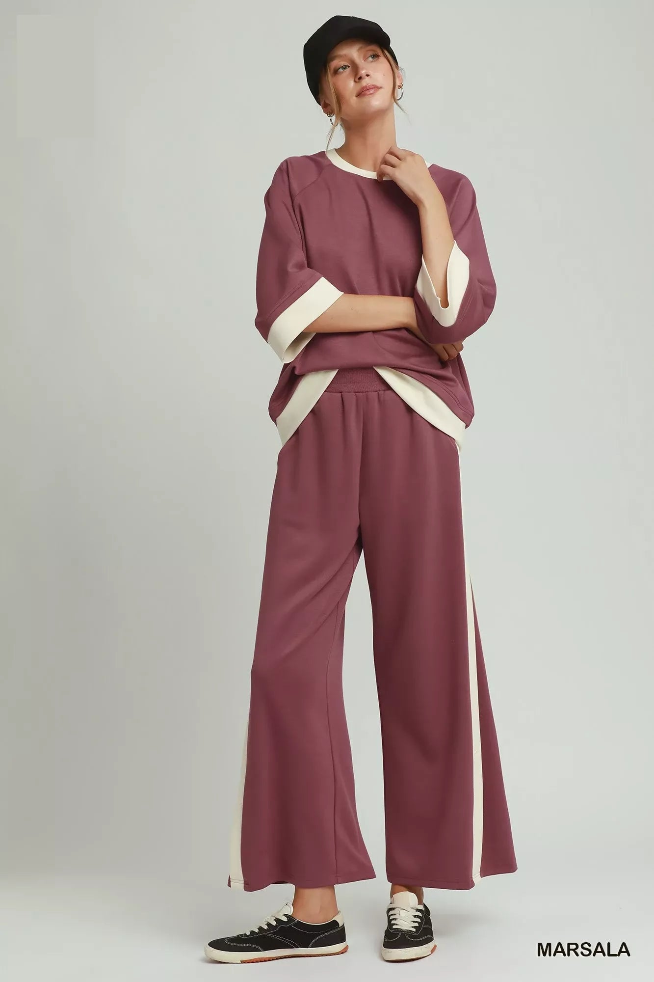 Umgee Colorblock Side Stripe Straight Pants