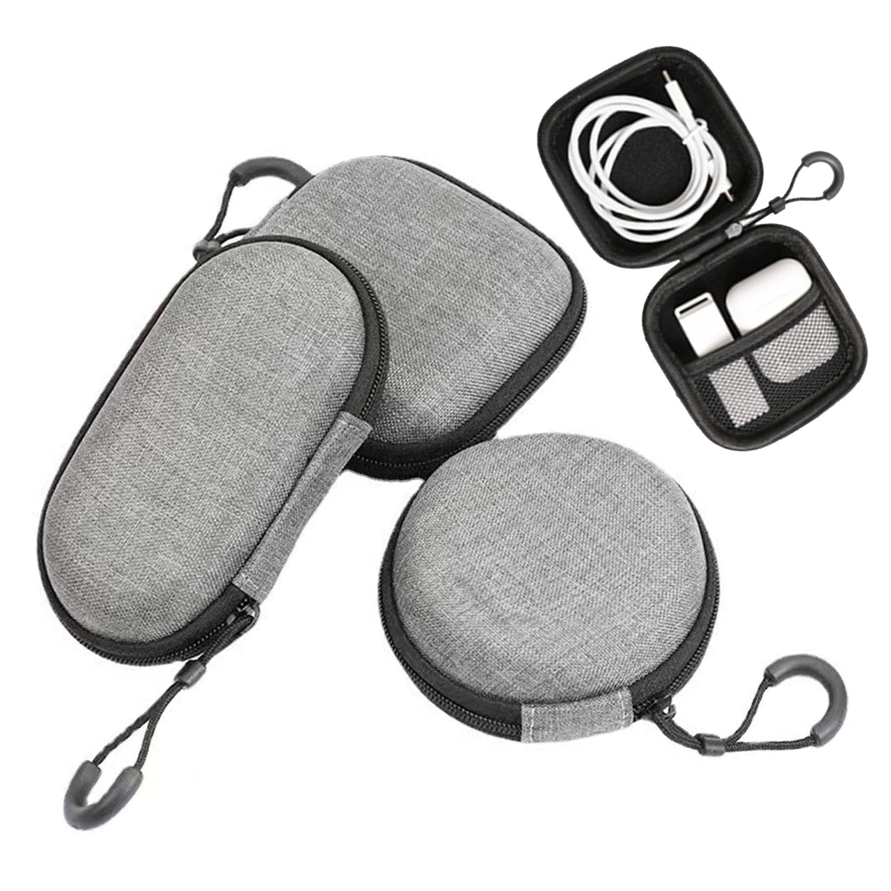 3 Pack Earbud Case BetterJonny EVA Hard Earphone Carrying Case Portable Storage Earbud Pouch Case Mini Earbud Pouch for Bluetooth Ear Buds USB Adapter Cable Coin Pouch Wallet (Grey)